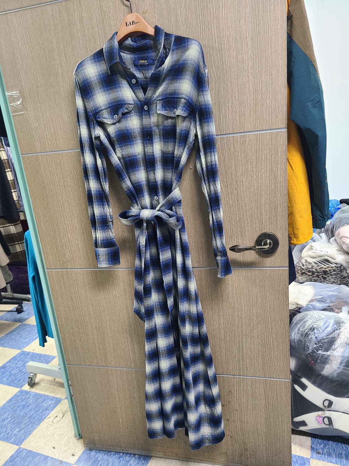 폴로랄프로렌 체크 셔츠형 벨트 롱원피스  상품이미지1