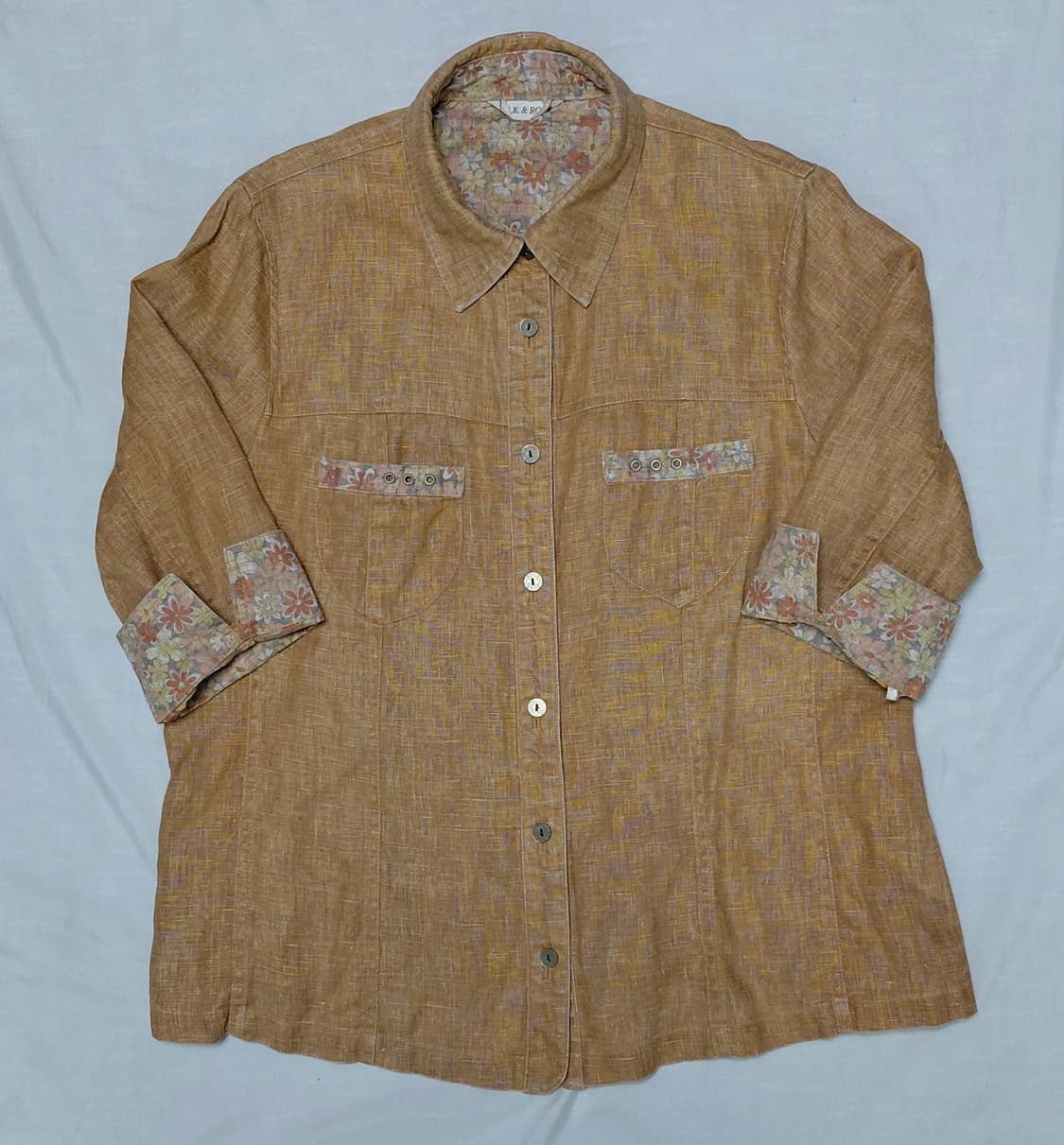 [M] 실크 앤 로드(SILK & ROAD) 린넨 플라워 배색 셔츠 자켓 상품이미지3