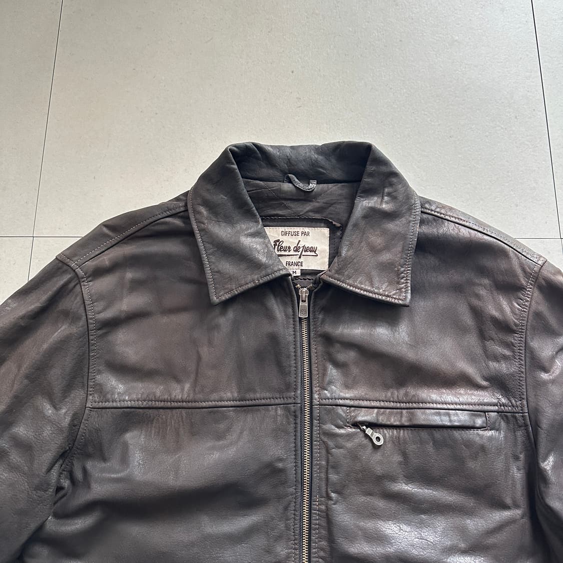 90s 프랑스생산 플뢰르드뽀 버팔로 가죽 스포츠 자켓 M 상품이미지2