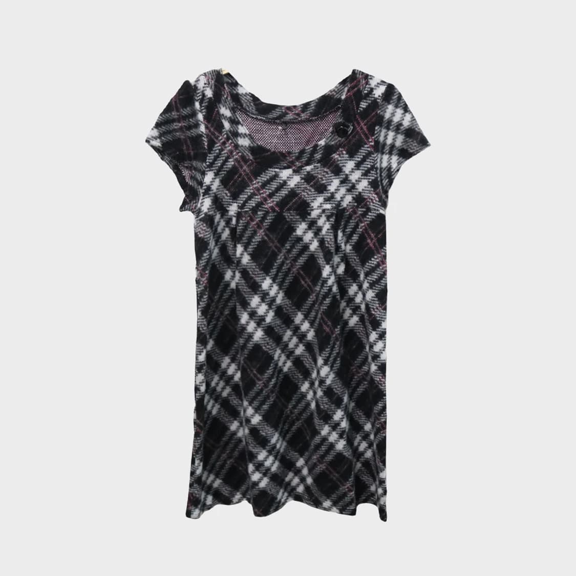 [미사용품] 체크 니트 반팔 원피스 62076 상품이미지1