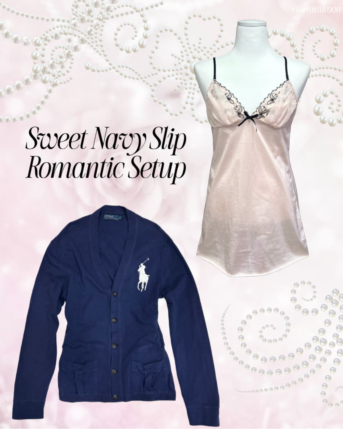 [셋업] 폴로 빅포니 가디건 & 로맨틱 갸루 슬립원피스 상품이미지1