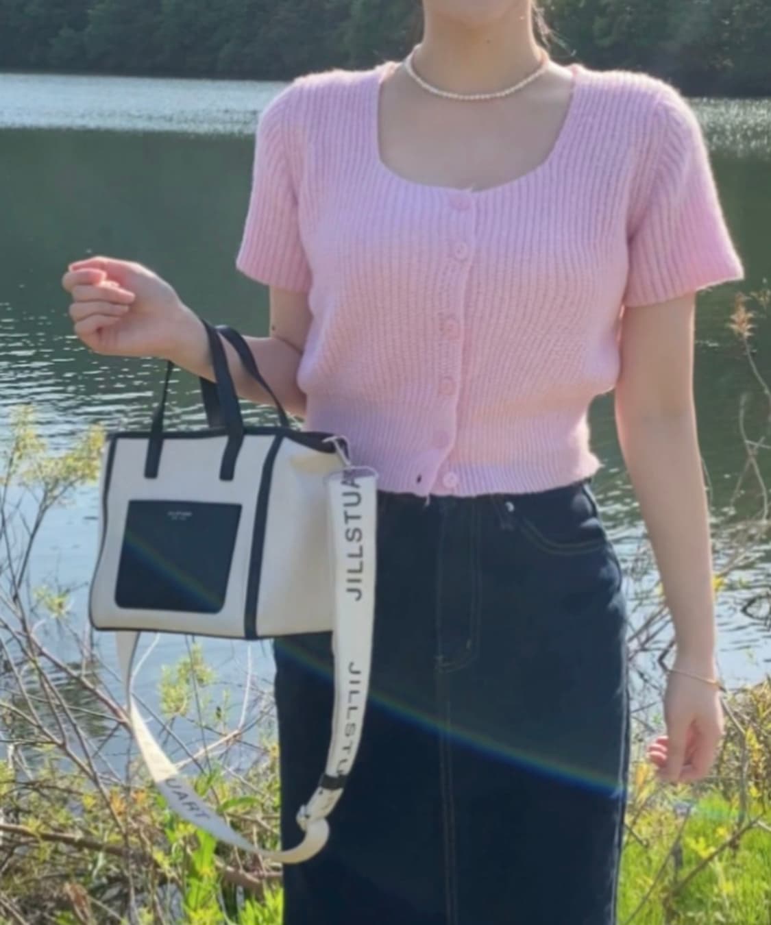 핑크 니트 반팔 가디건 상품이미지2