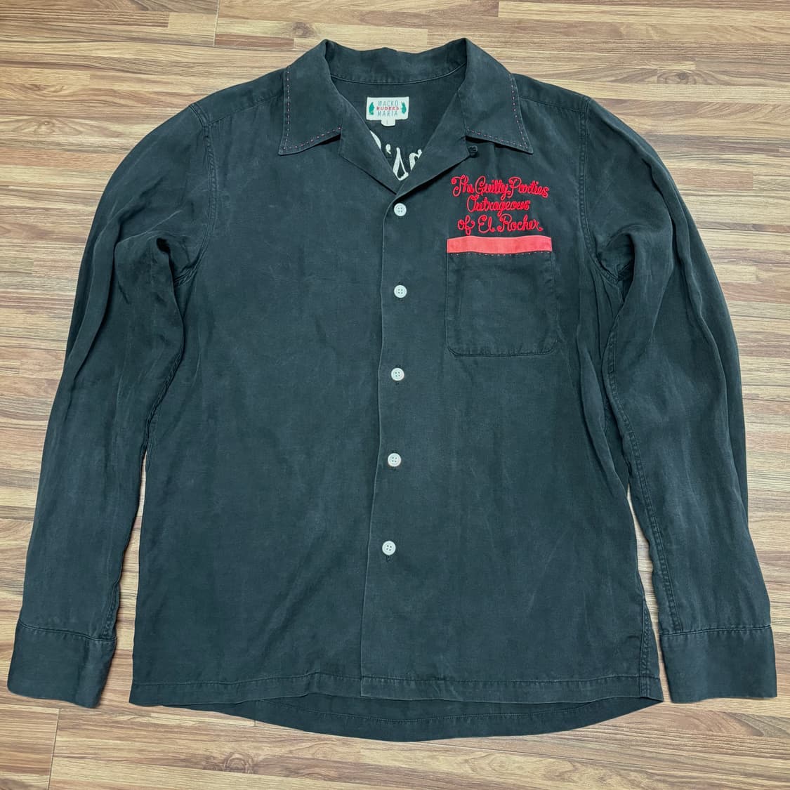 와코마리아 오픈 카라 체인 자수 블랙 볼링 셔츠 셔켓 상품이미지1