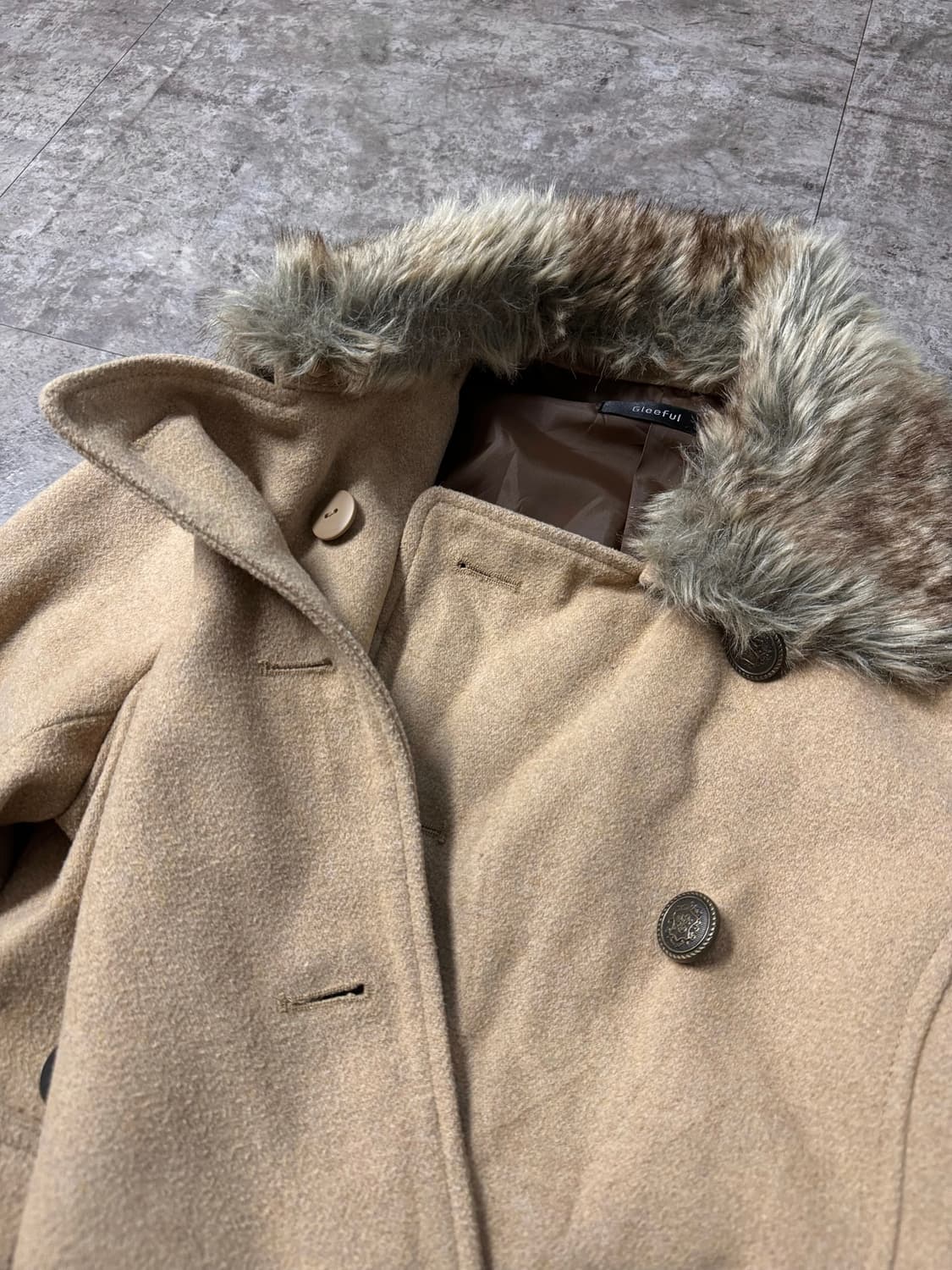 더블 버튼 퍼 카라 코트 상품이미지4