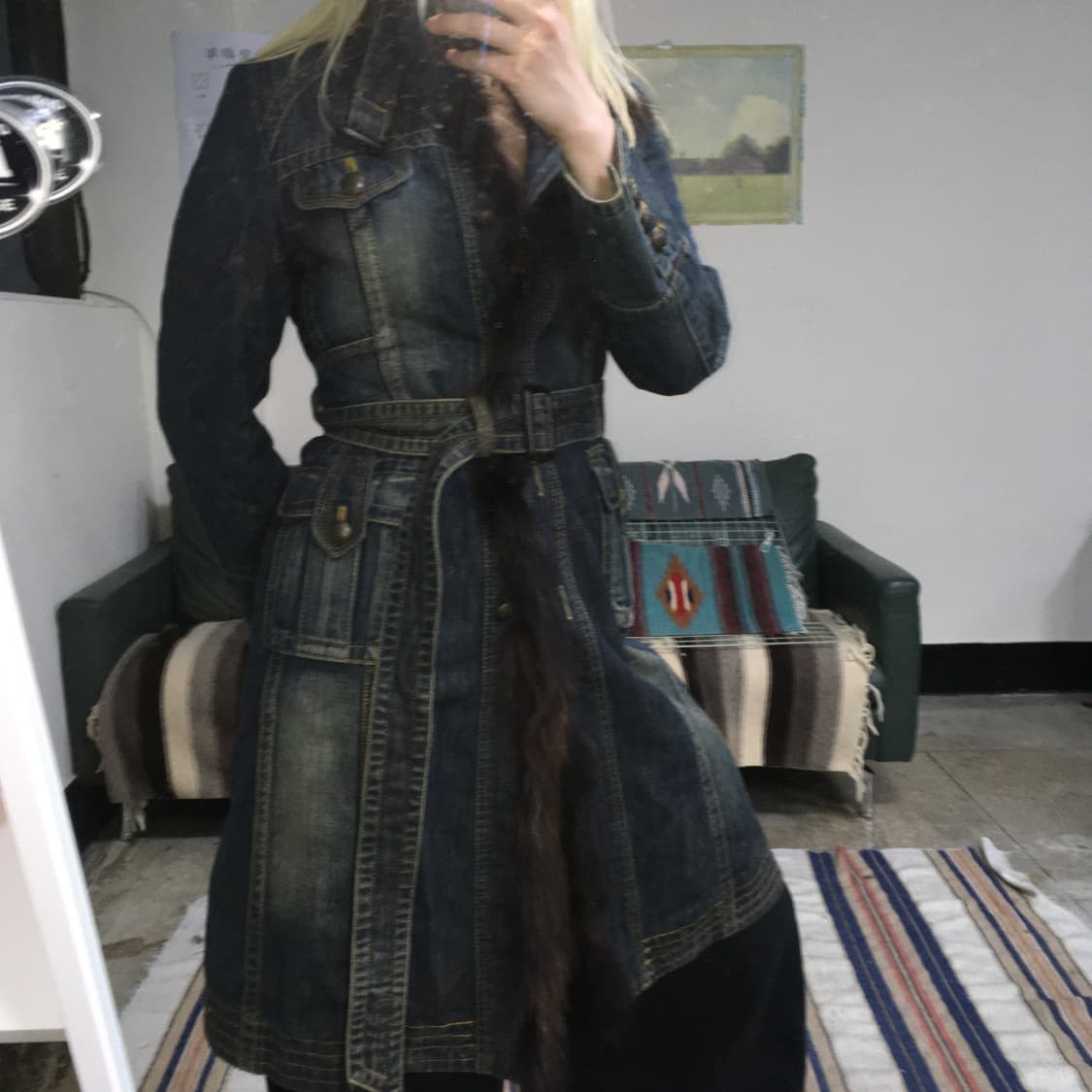 투티/0319 ENC fox 퍼 데님 코트 배색 털 빈티지 Y2K 상품이미지2