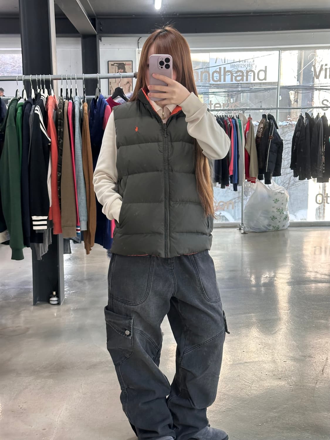 폴로랄프로렌 리버시블 패딩 베스트 카키 오렌지 상품이미지4