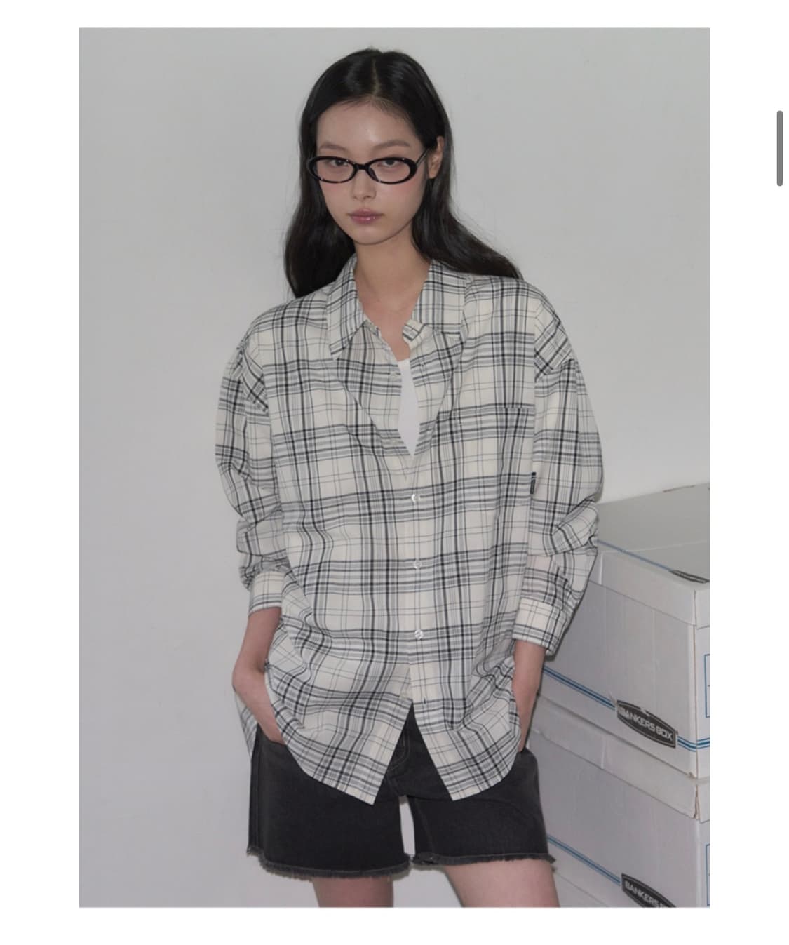 (L) 레더리 마일로 오버핏 체크 셔츠 [WHITE] 판매 상품이미지1