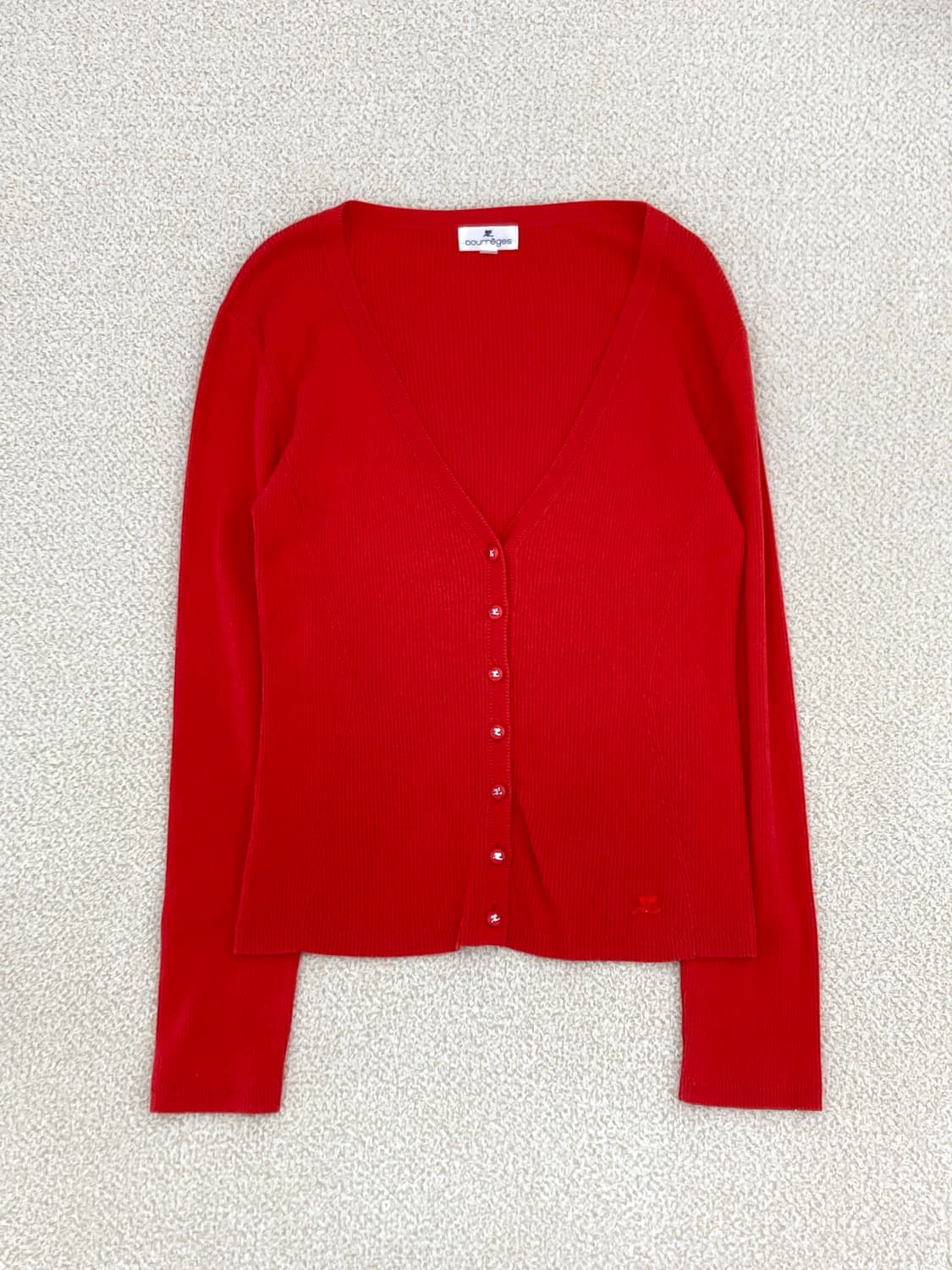 꾸레쥬 레드 브이넥 가디건 상품이미지2