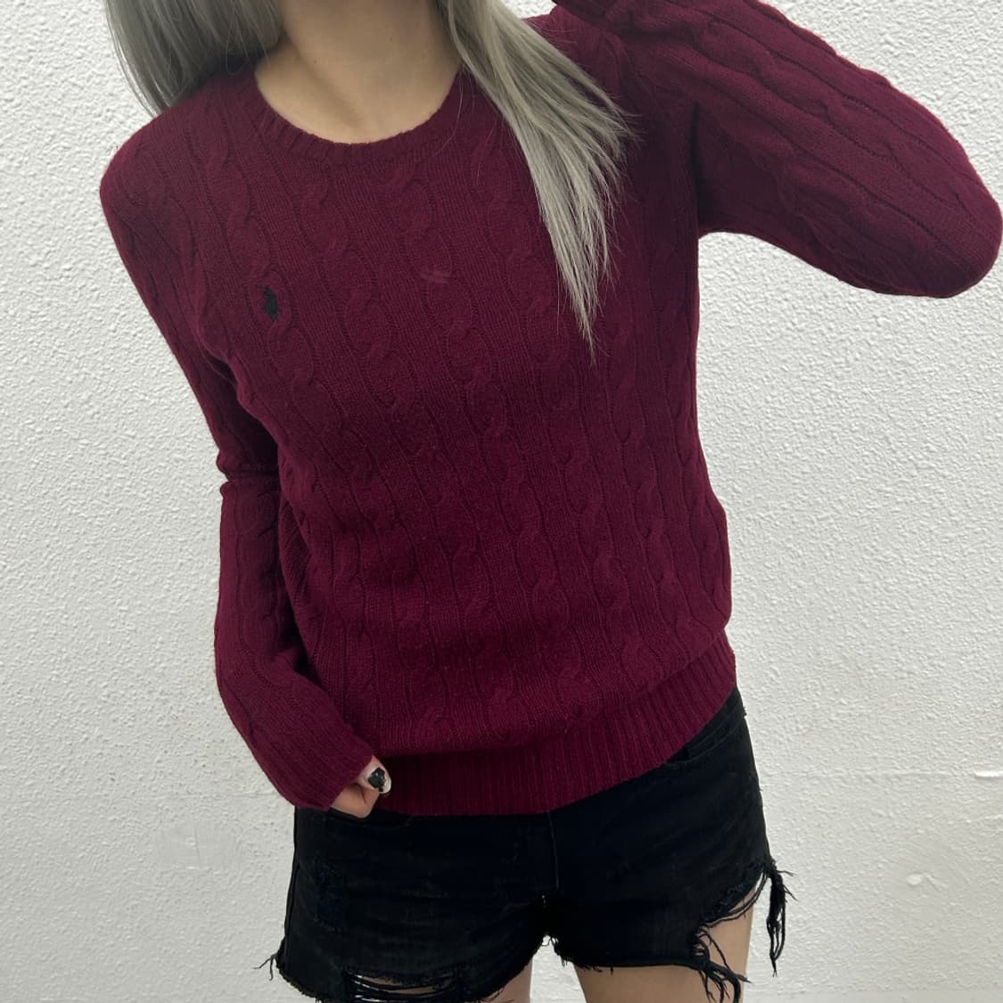 폴로 랄프로렌 블랙포니 버건디 꽈배기 니트 S 상품이미지1