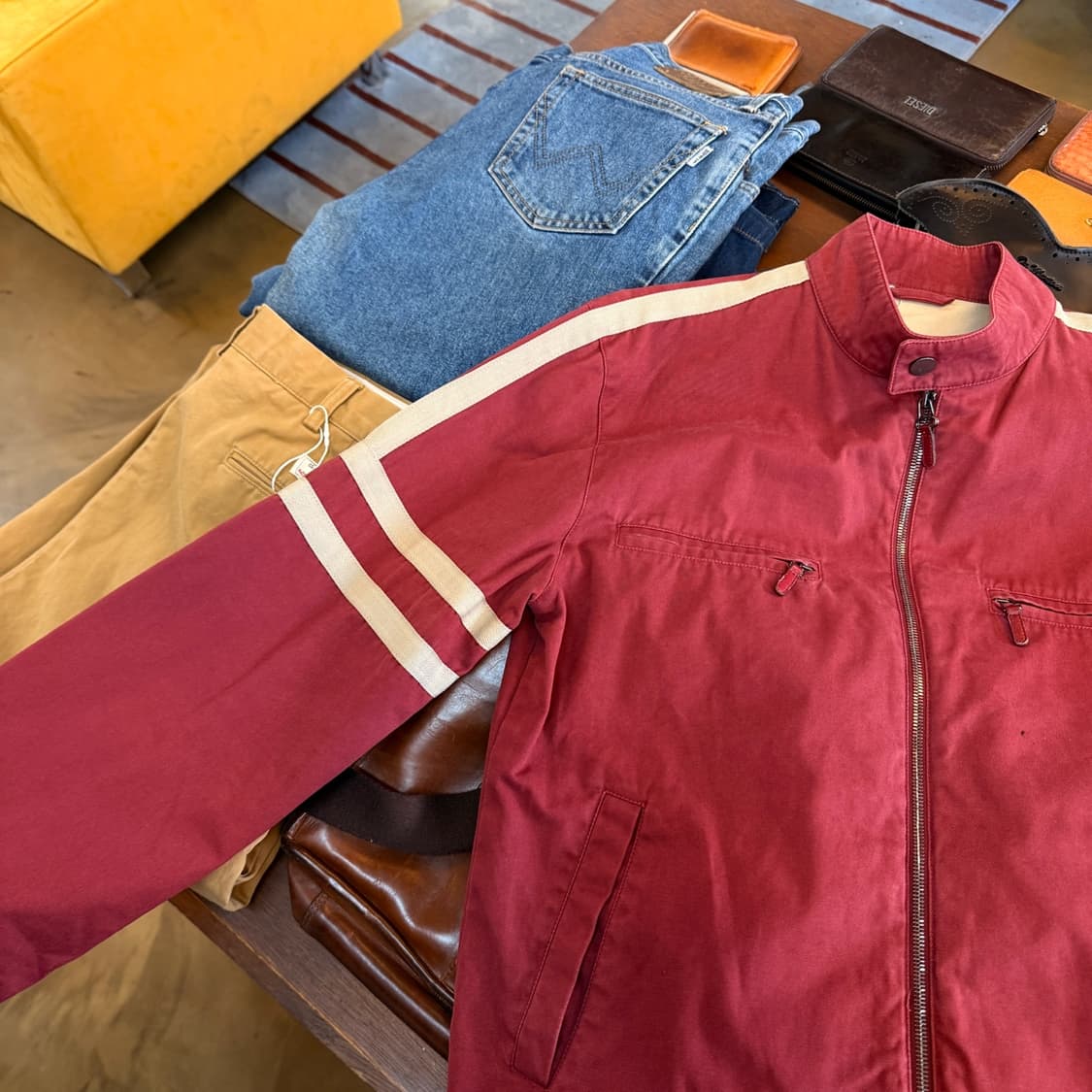 던힐  포르투갈 생산 버건디 람포 지퍼 사양 라이더 자켓 상품이미지2