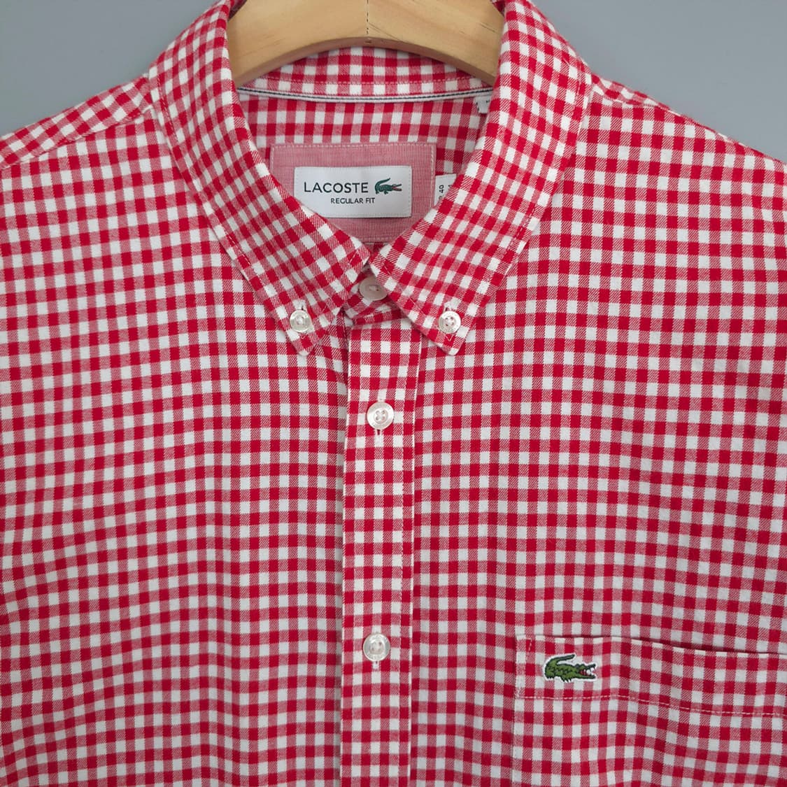 라코스테 LACOSTE 레드 깅엄 체크 버튼다운 셔츠 M 상품이미지2