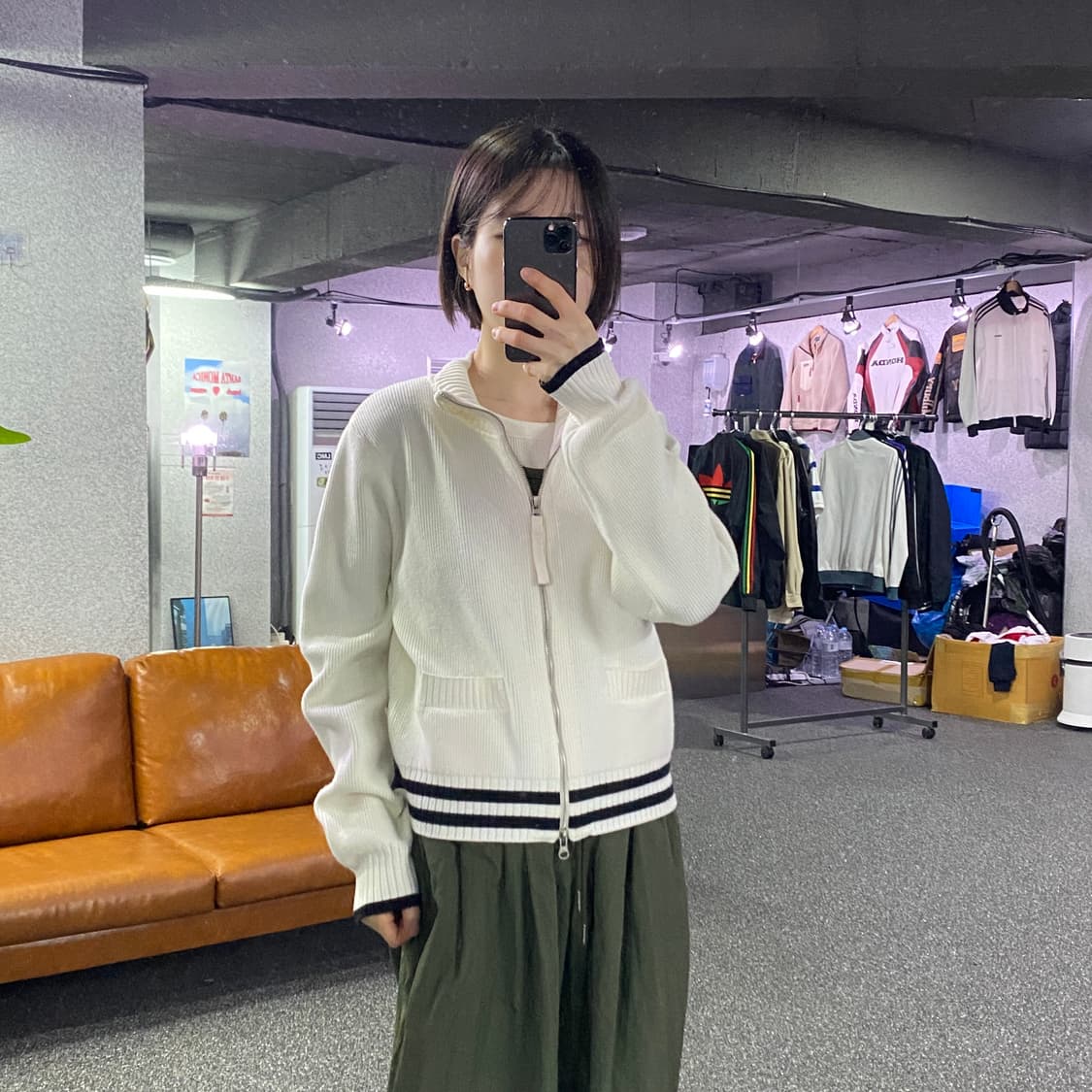 마뗑킴 빅로고 투웨이 아이보리 니트집업 B4544 상품이미지1