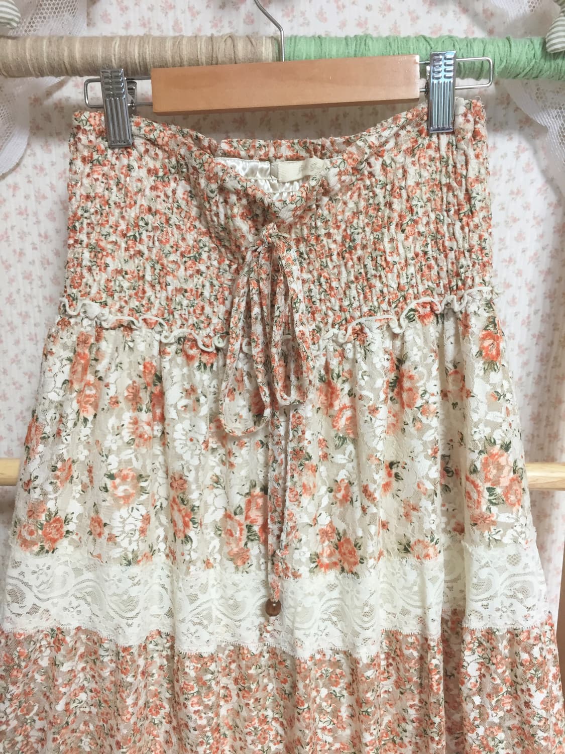 빈티지 모리걸 오렌지 플라워 대장 패치스커트 상품이미지3