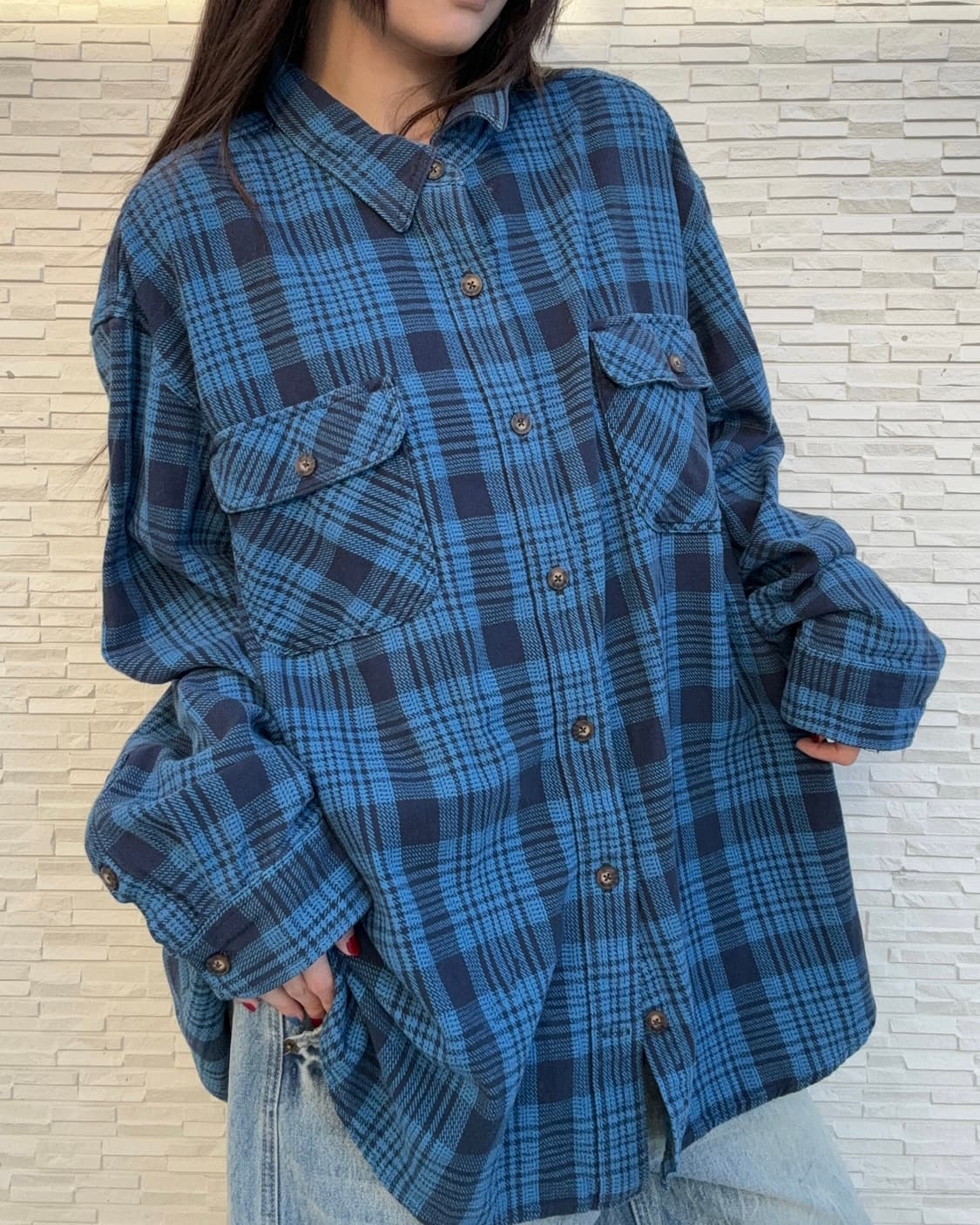 90s DULUTH 울드스쿨 빈티지 블루 체크 플란넬 셔츠 상품이미지2