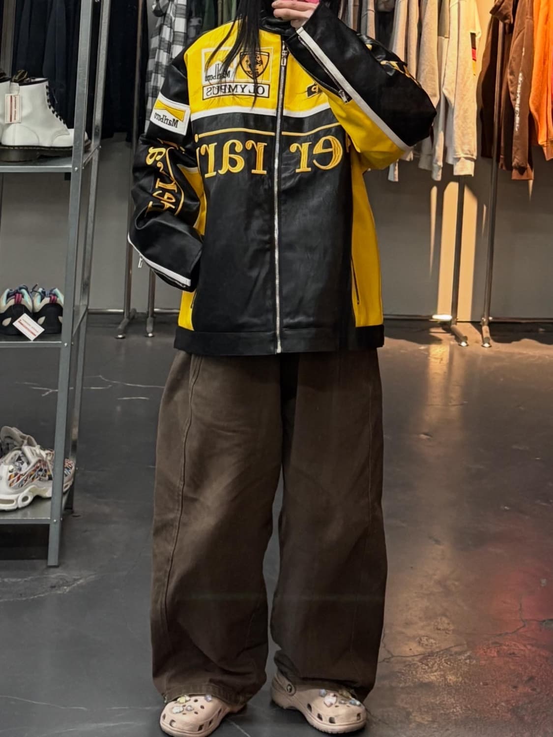 페라리 말보로 패치워크 옐로우 배색 레더 레이싱자켓 A3396 상품이미지1