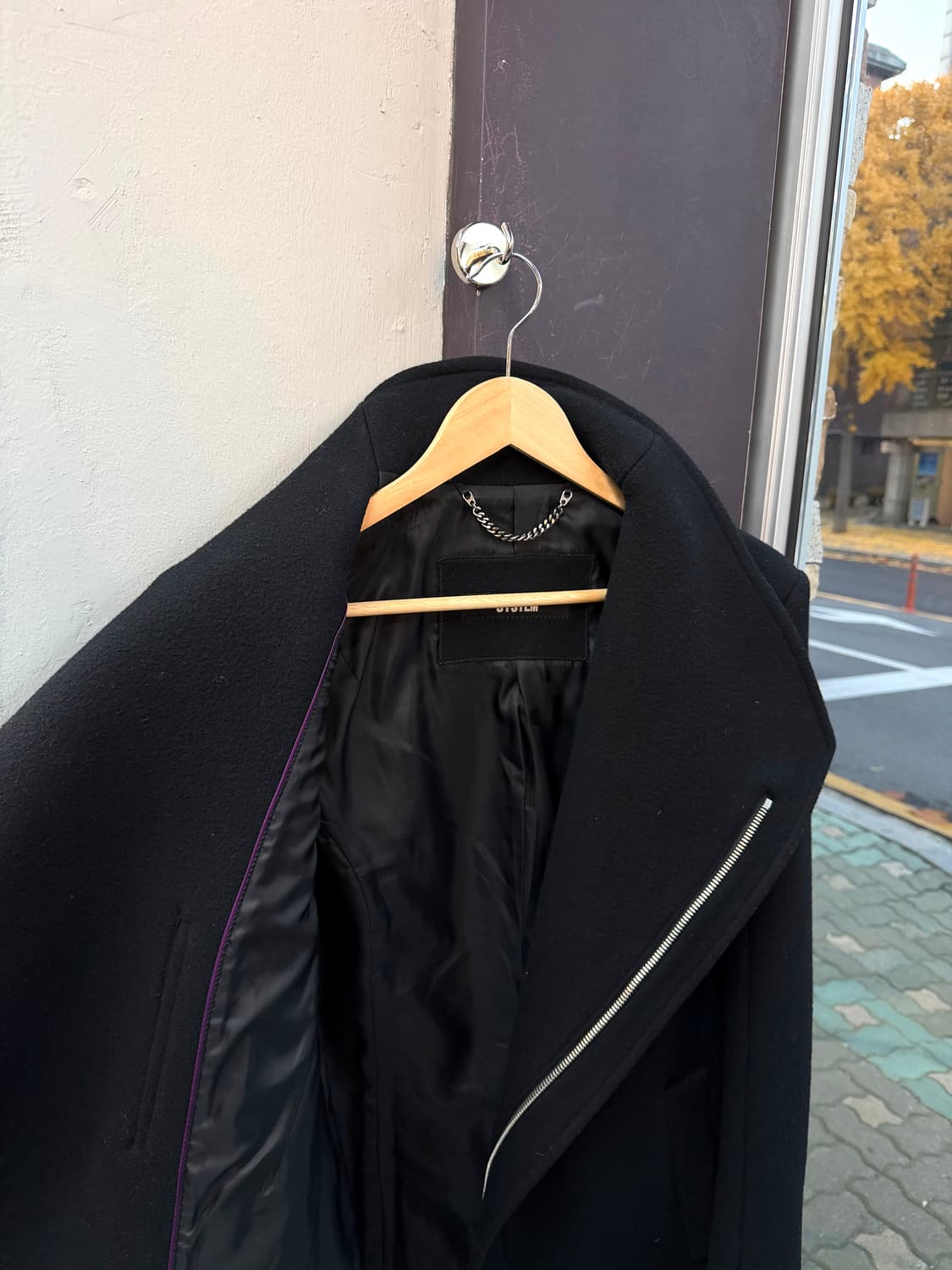 100/ 시스템옴므 사선 울 코트 자켓 상품이미지5