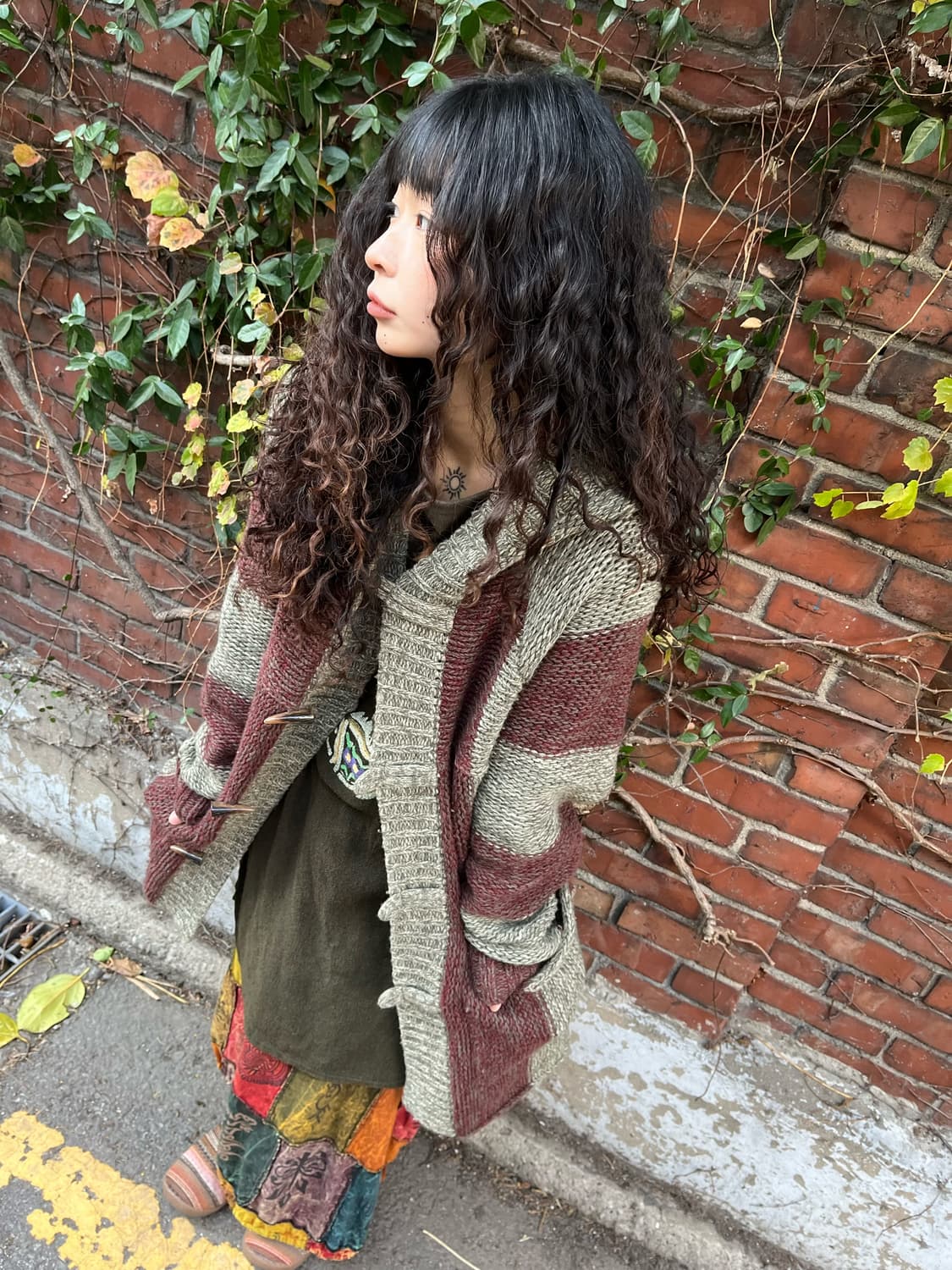 빈티지 버건디 니트 후드 더플 가디건 상품이미지3