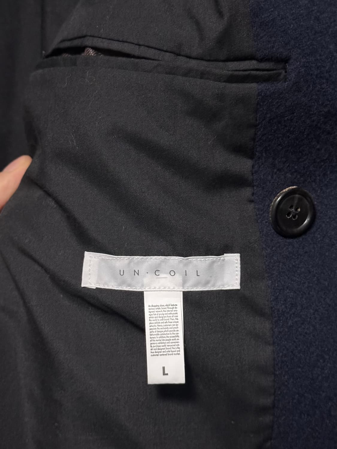 UN COIL 언코일 네이비 남색 울 캐시미어 더블 발마칸 피코트 하이넥 상품이미지10