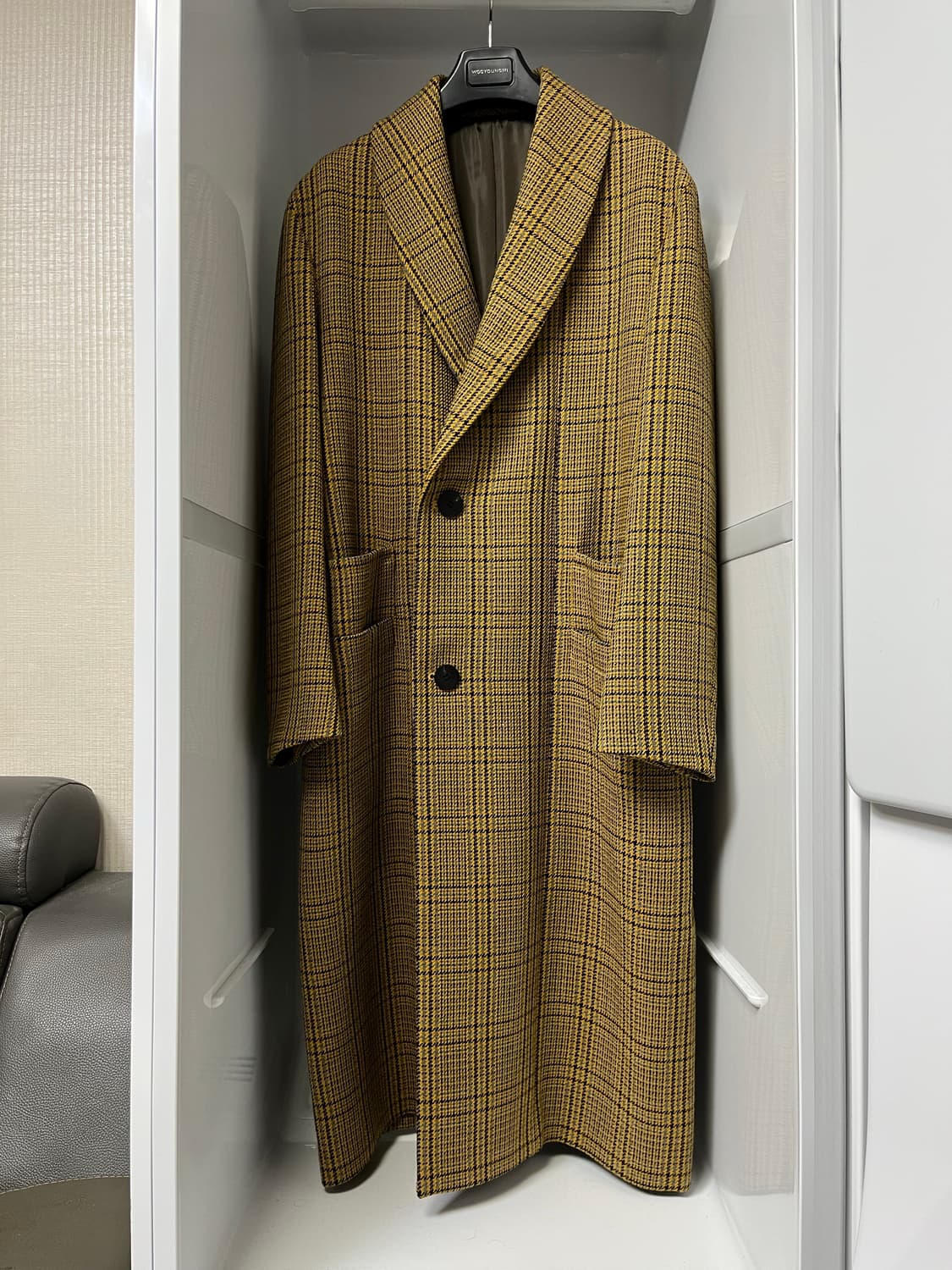 우영미 숄카라 체크 코트 46사이즈 상품이미지1