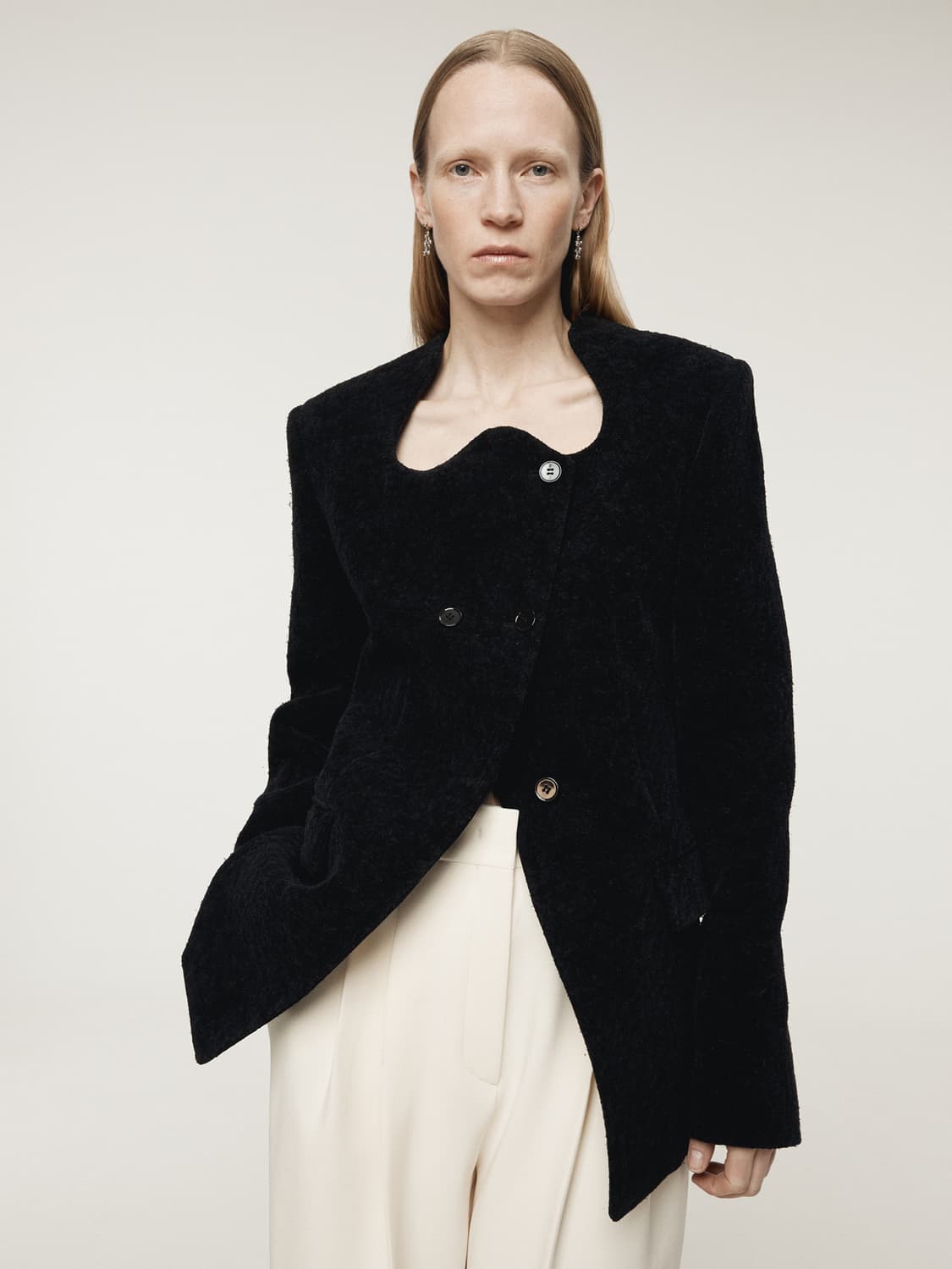 렉토 RECTO RC 시그니처 커브드넥 롱 자켓 블랙 상품이미지2