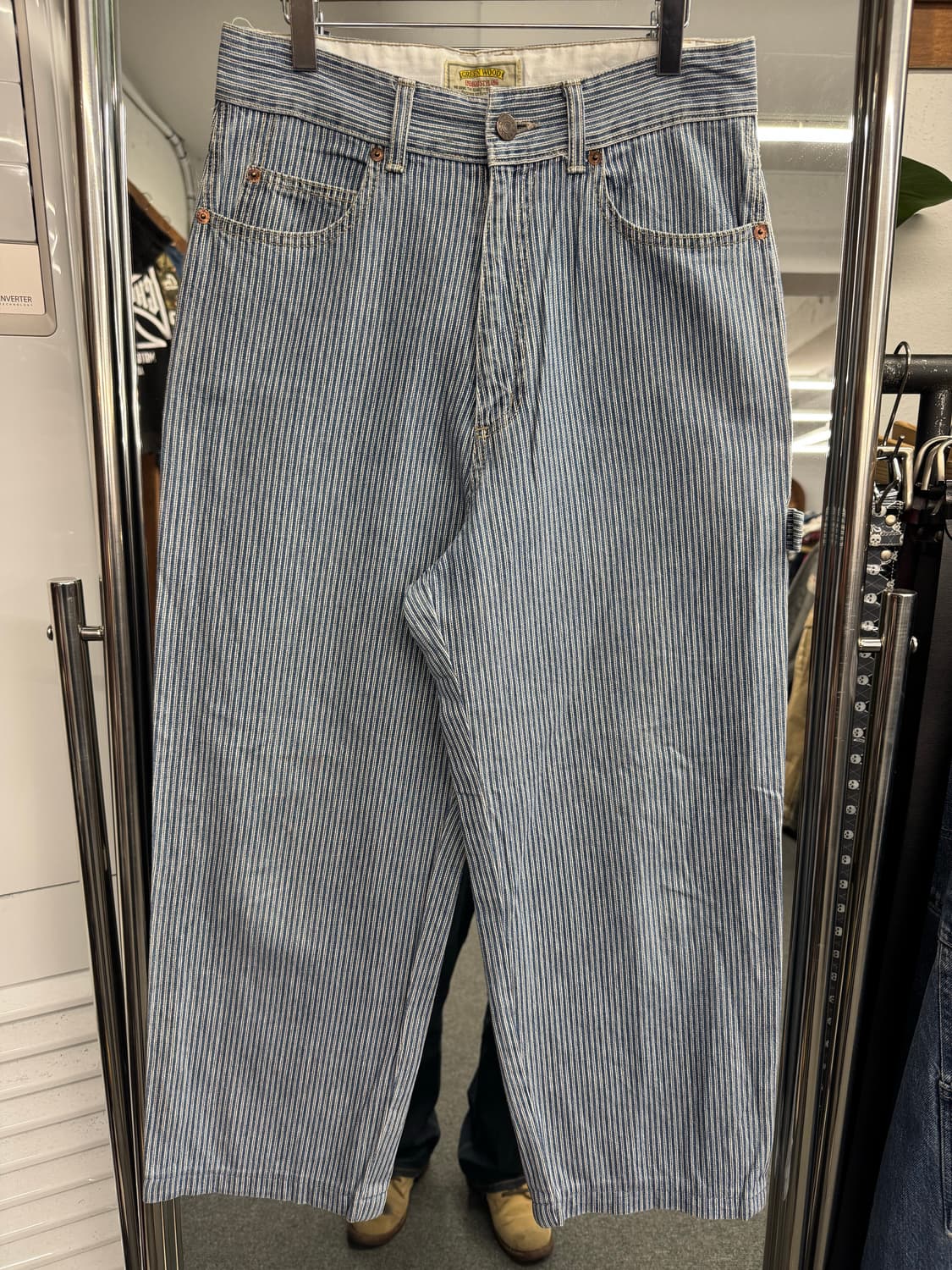 japanese vintage green wood 스트라이프 워크팬츠 상품이미지1