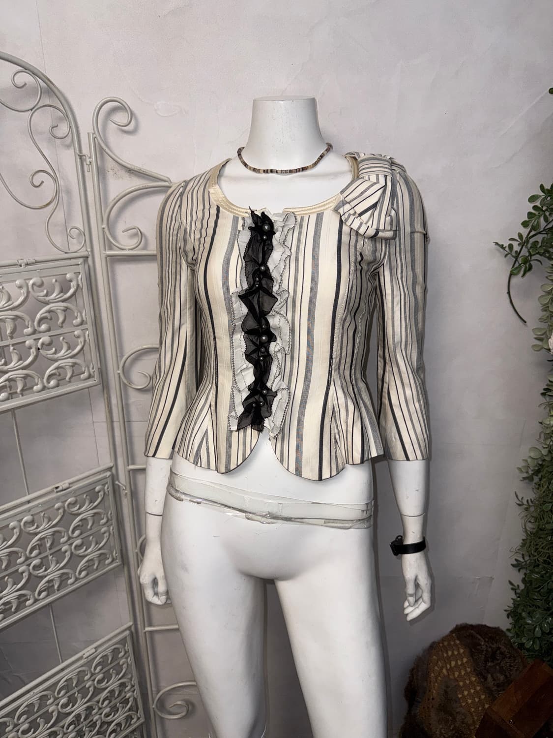O’2ND ivory stripe ribbon corset jacket 상품이미지9