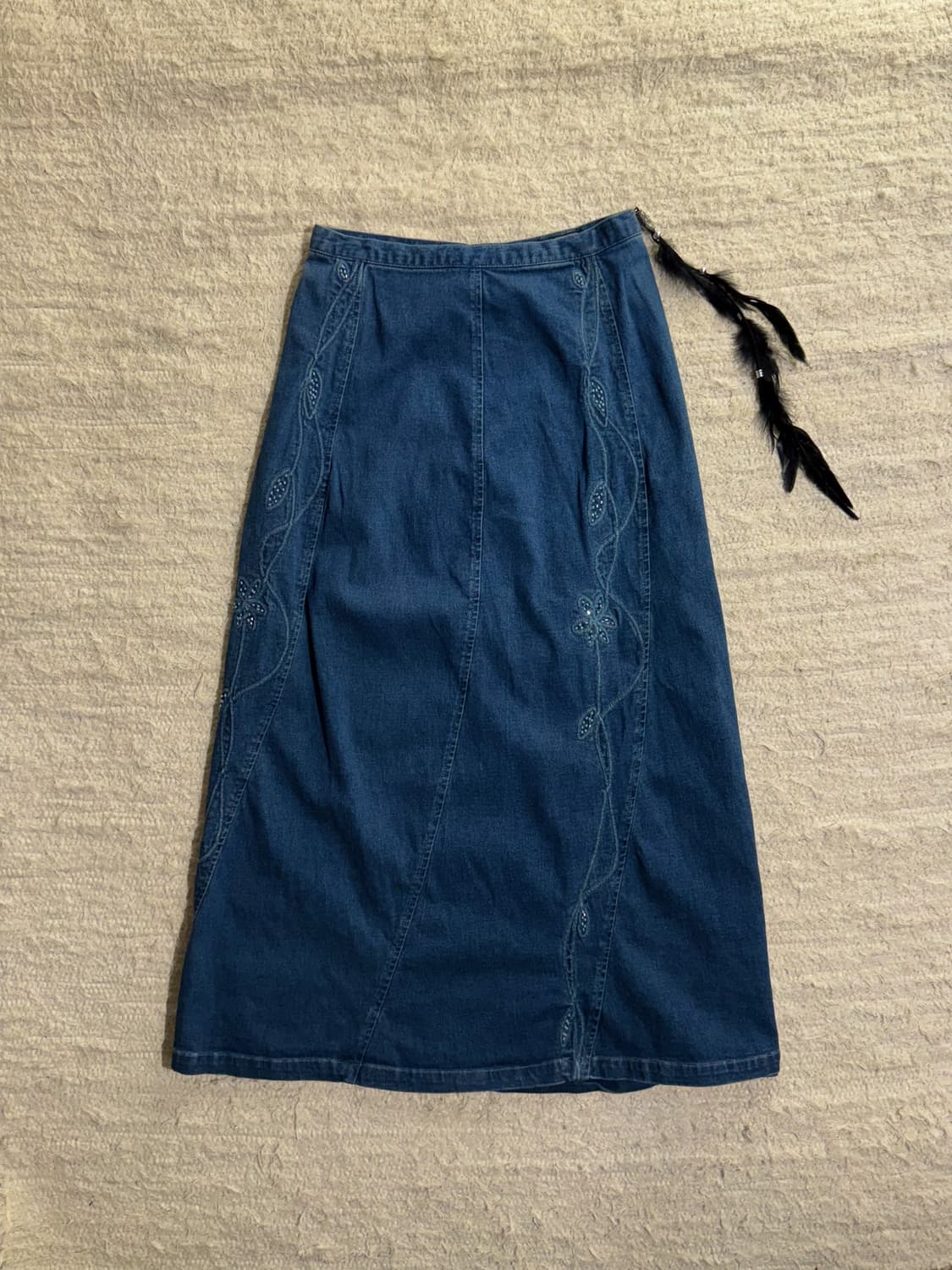 Beaded Stitched Denim Skirt 0257 상품이미지1