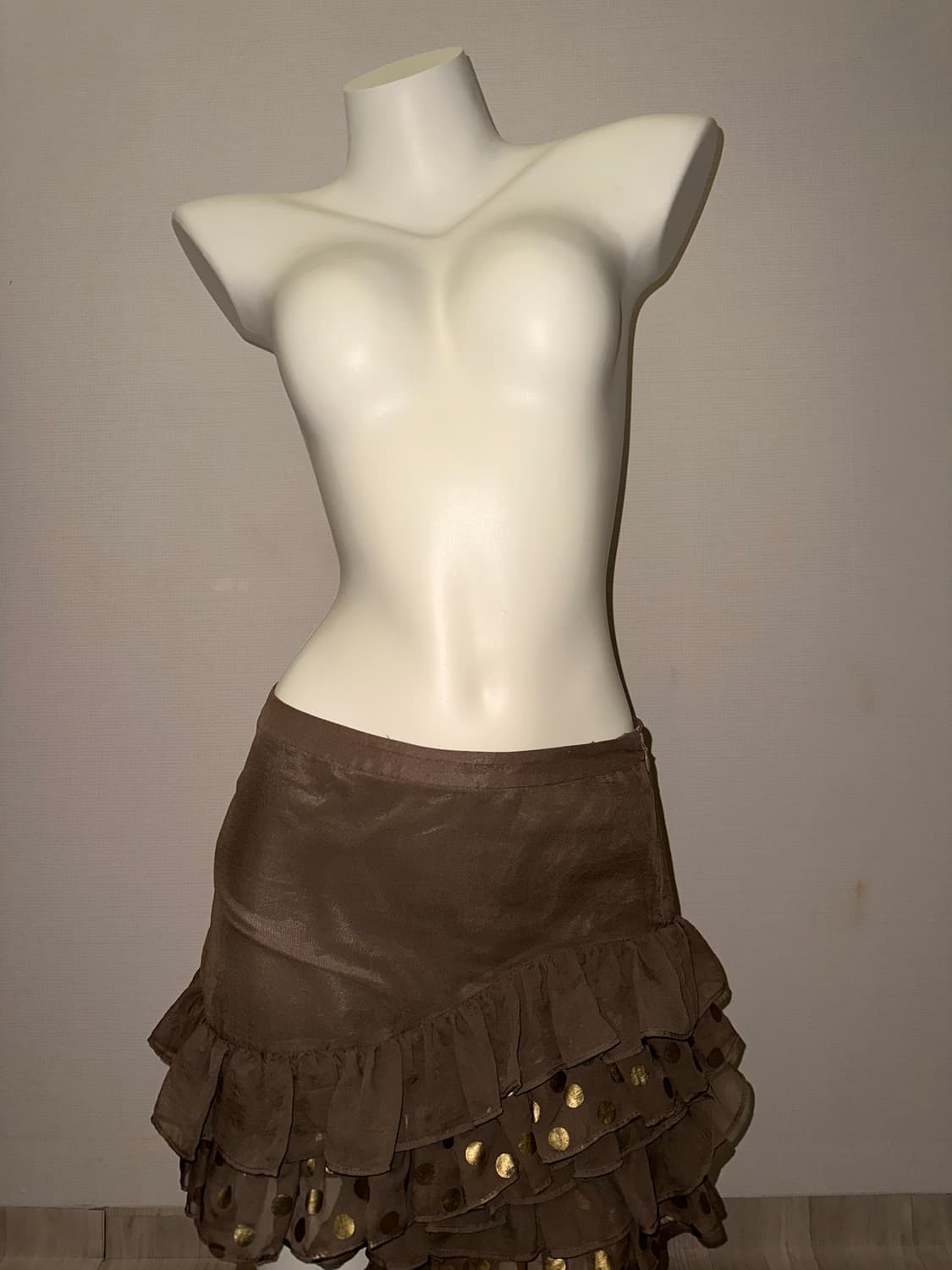 브라운 골드 도트 언발란스 프릴 갸루 미니 스커트 상품이미지3