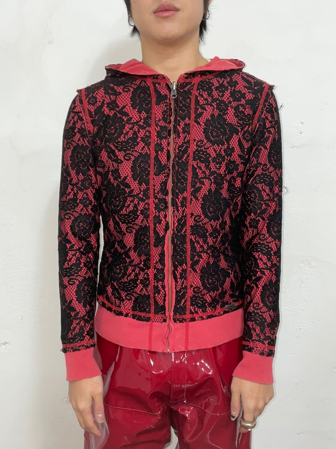Rose see-through hooded zip-up 상품이미지1