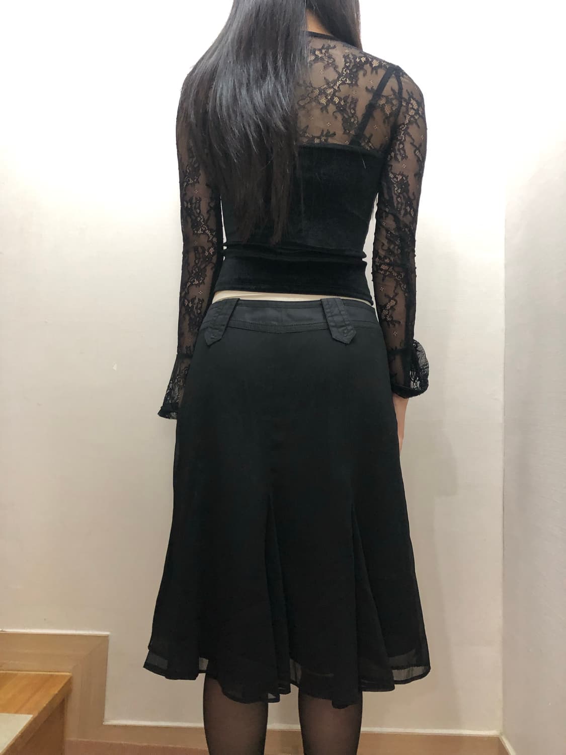 빈티지 블랙 쉬폰 미디 스커트 상품이미지9