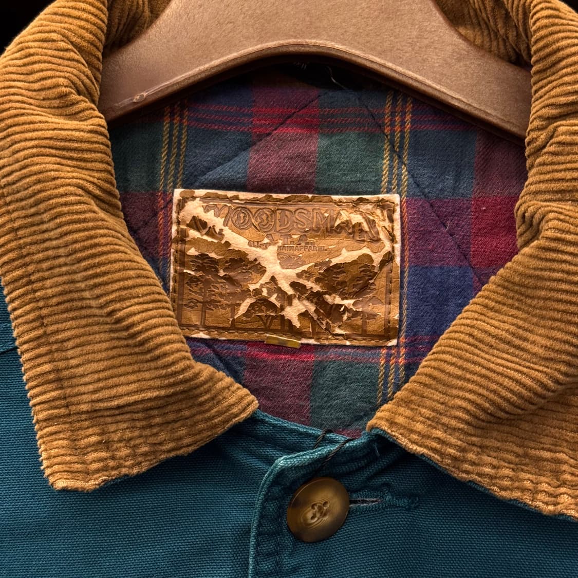 80s USA 헤비 캔버스 체크 라이닝 워크 헌팅 초어 자켓 청록 상품이미지5