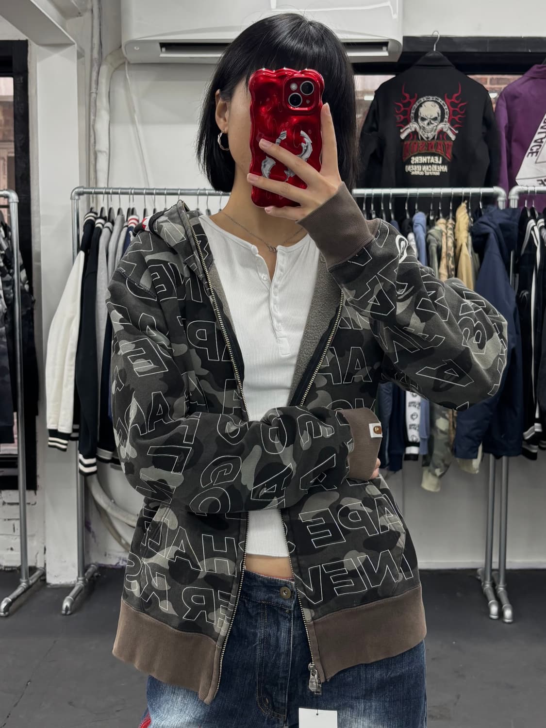 베이프 텍스트 카모 샤크 후드집업 상품이미지4