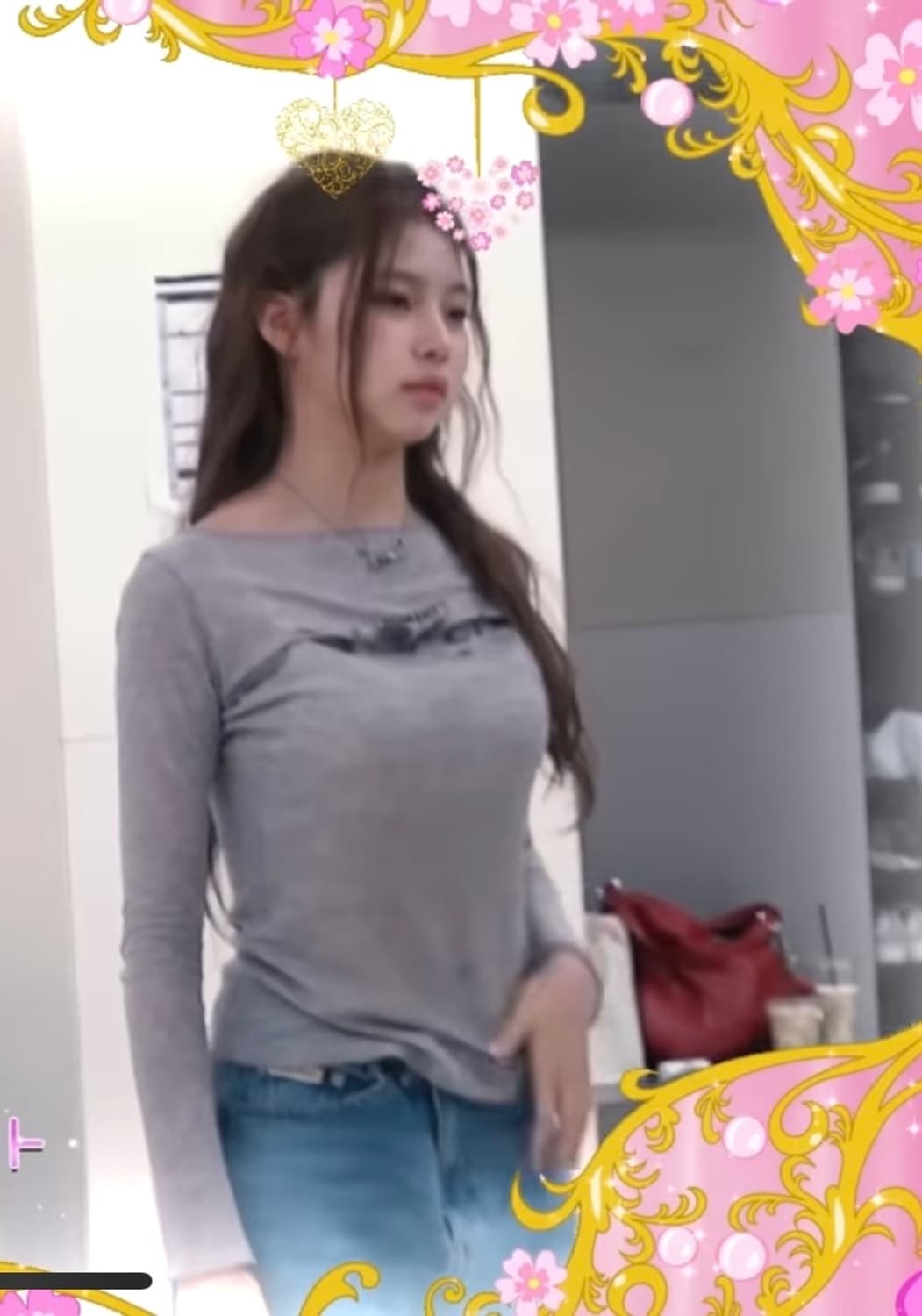 [키키하음착용]레더리 루즈핏 보트넥 롱슬리브 멜란지 새상품 상품이미지1