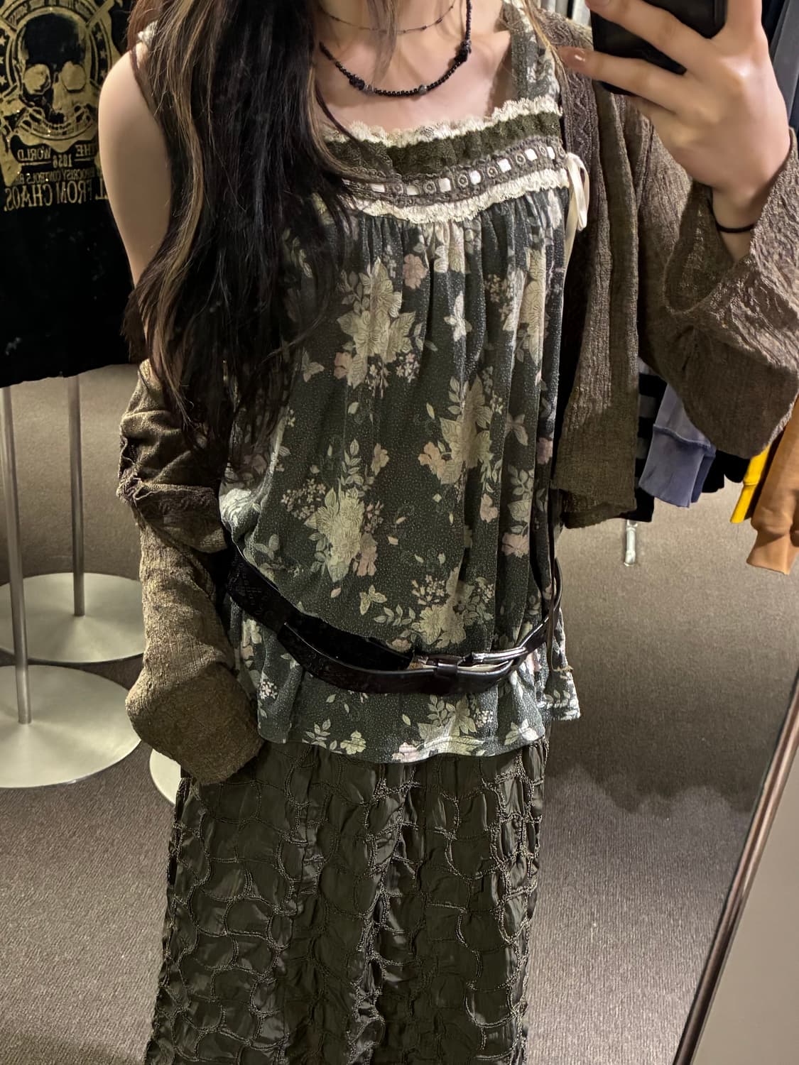 3L)Japanese vintage 여성 레이스 디테일 꽃무늬 나시 상품이미지1