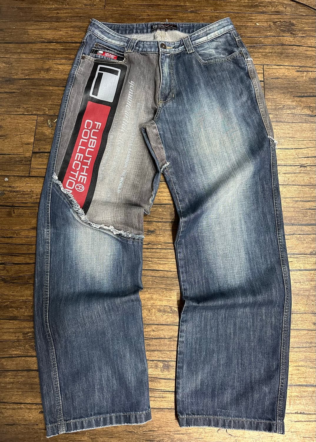 푸부 FUBU JEANS COLLECTION Y2K 패치워크 와이드 데님 상품이미지1