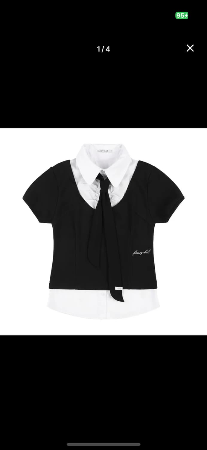 아일릿 민주 착용 팬시클럽 프레피 리본 타이 셔츠 블랙 상품이미지3