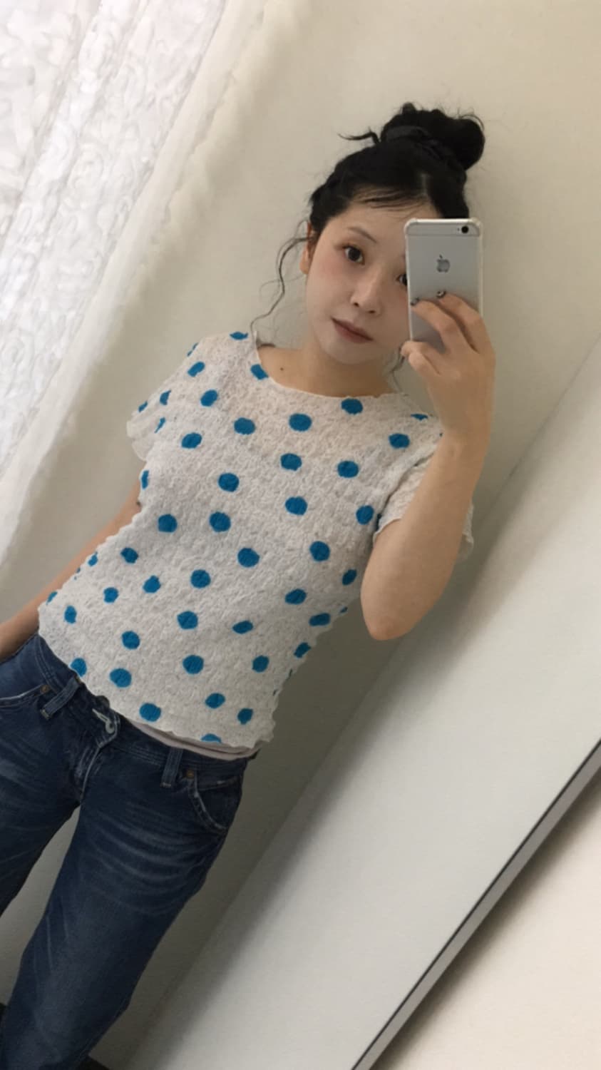 blue dot mesh top 상품이미지2