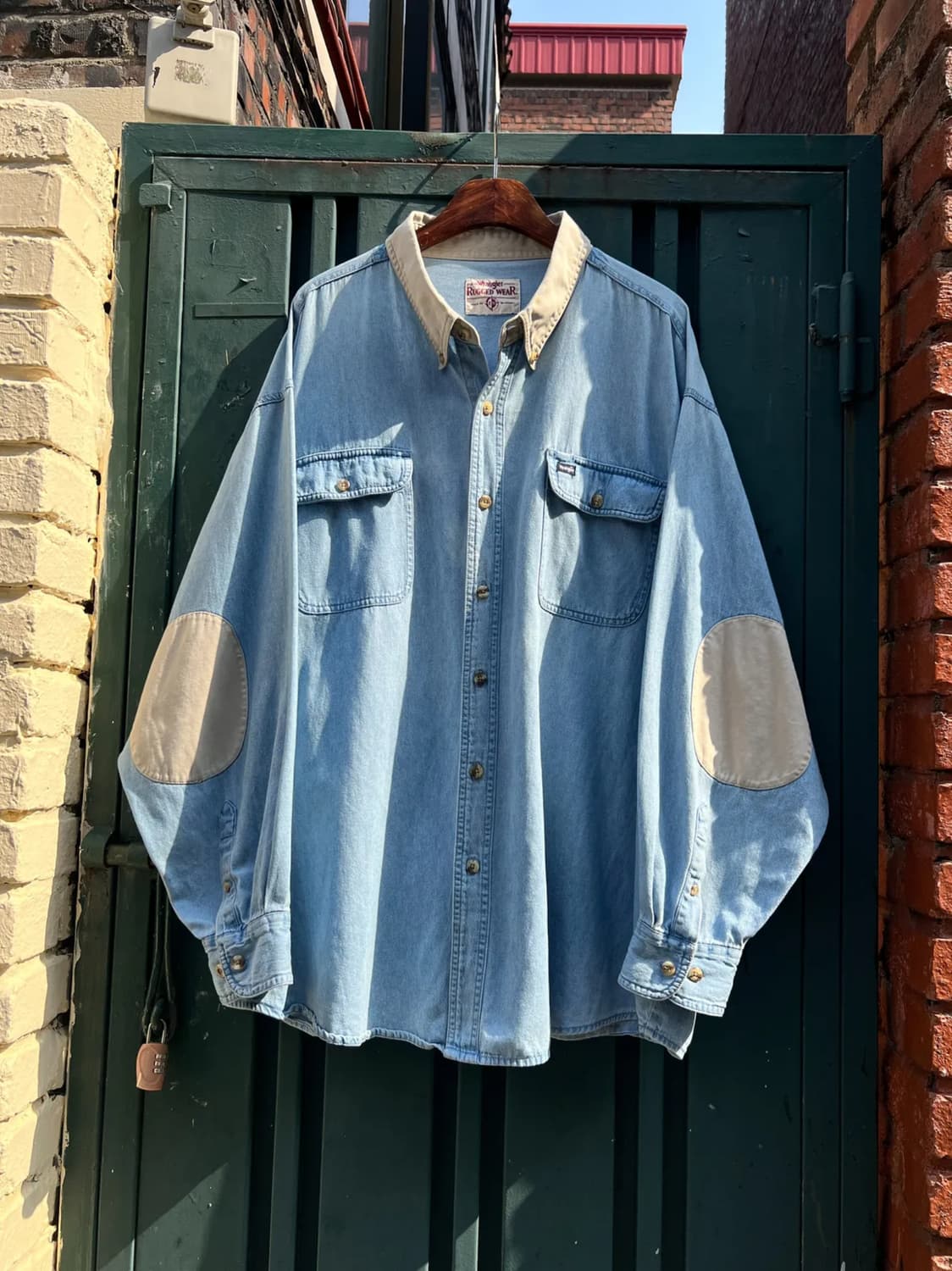 [2XL]90's 랭글러 USA 아이보리 카라 2포켓 데님 셔츠 상품이미지1
