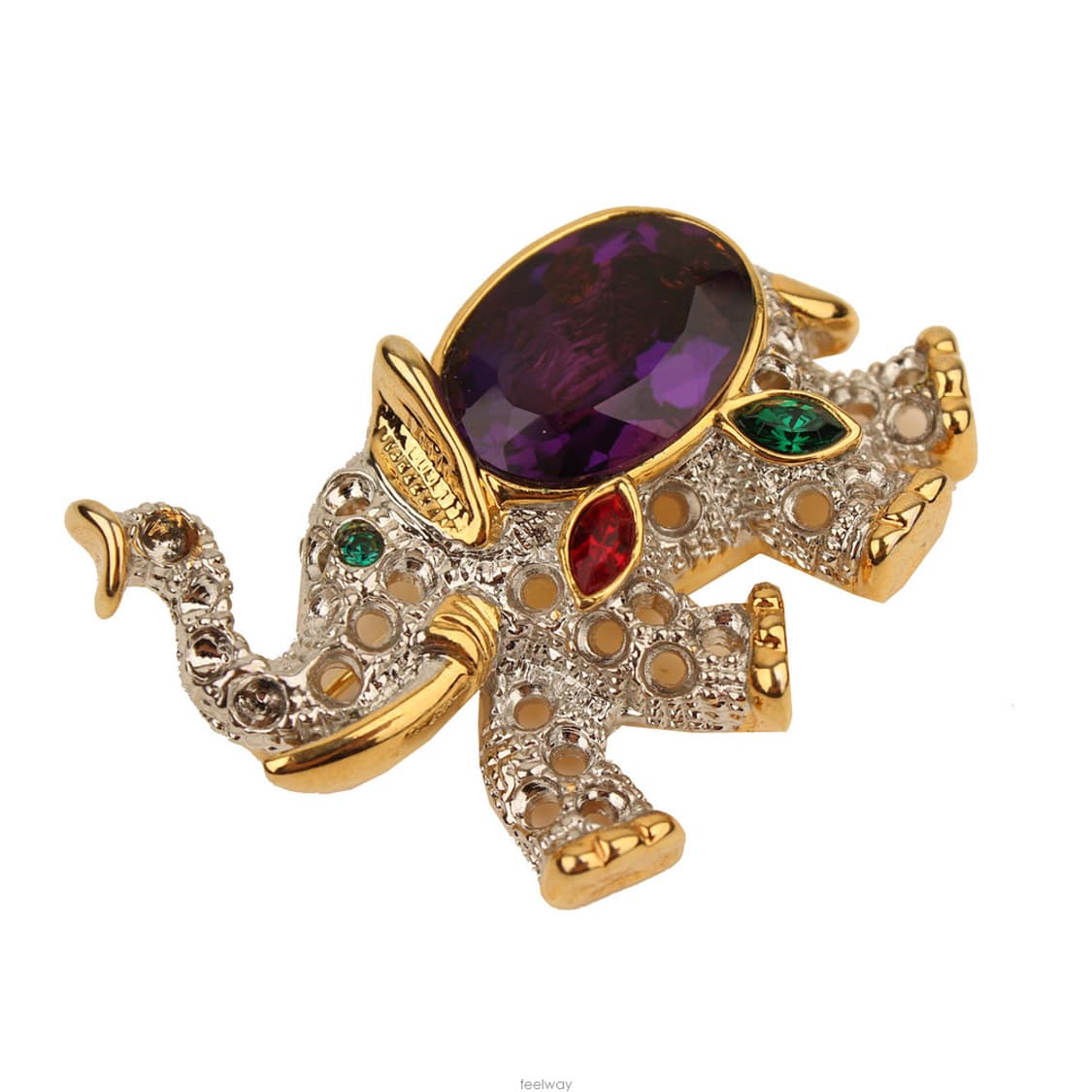 실버&골드 콤비 컬러 스톤 코끼리 브로치 상품이미지3