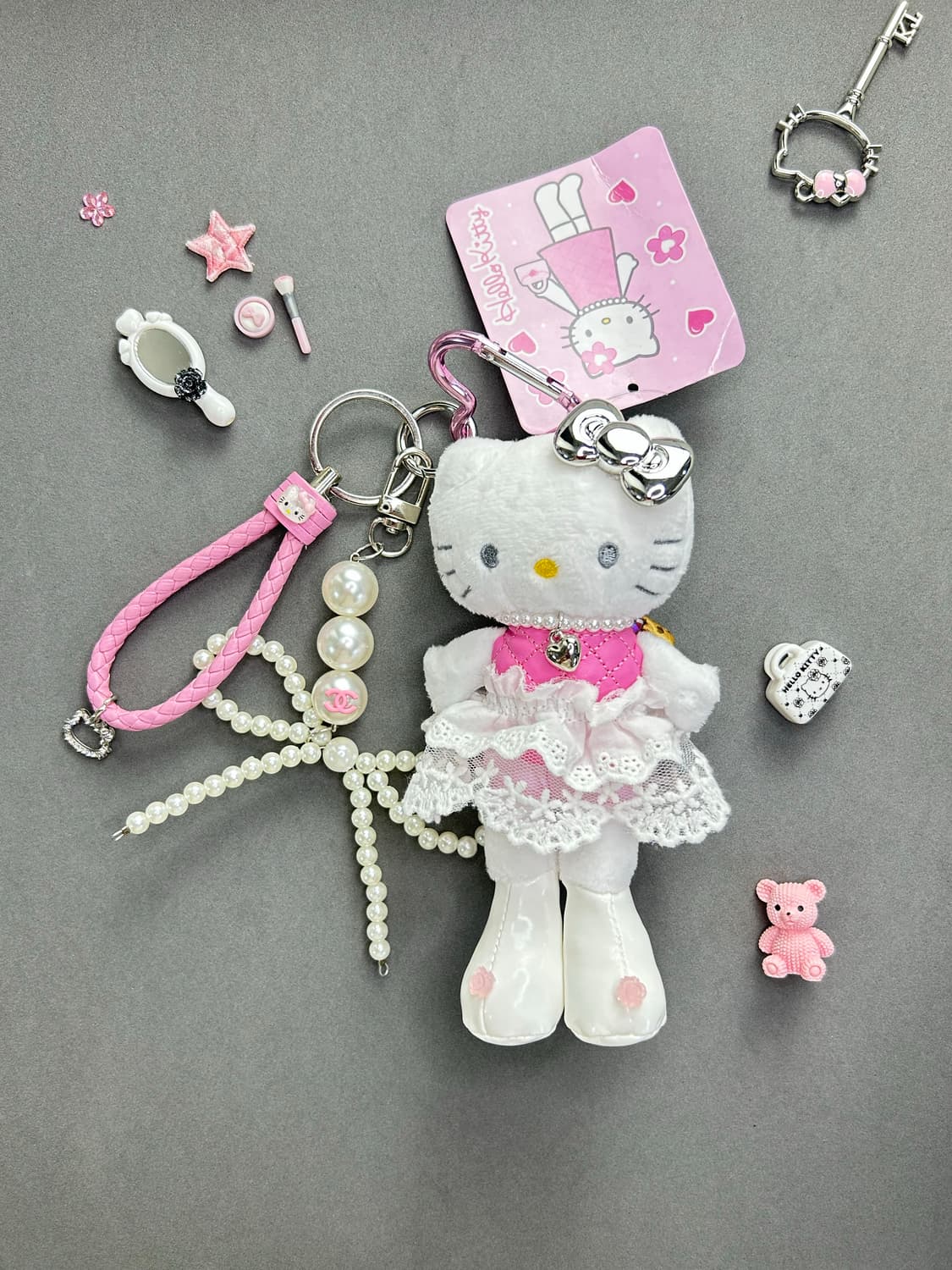 (22)롱다리키티 커스텀키링-🌸 핑크 프릴 레이스 상품이미지1