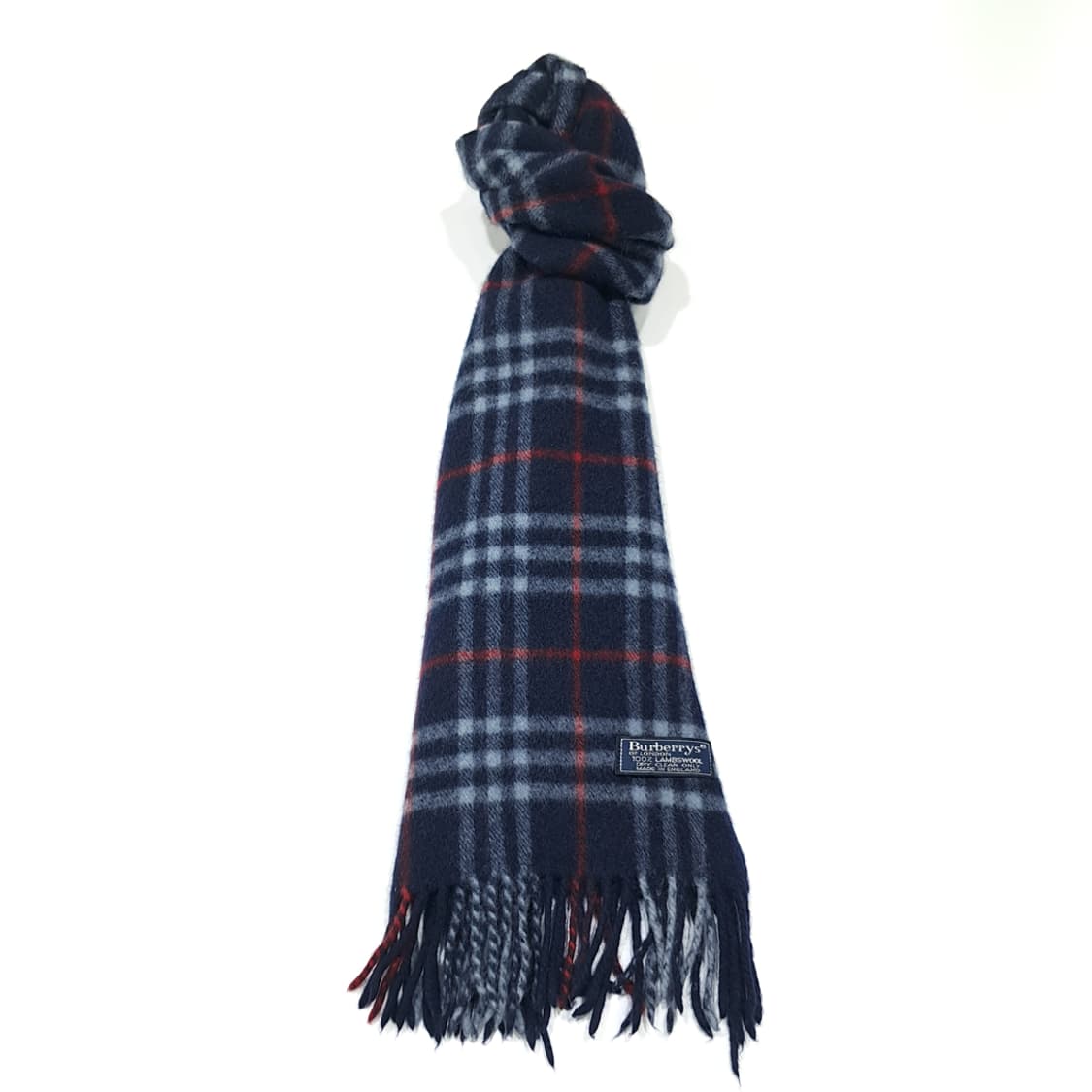 MX521 버버리 90s 영국판 램스울 체크 네이비 머플러 목도리 상품이미지7