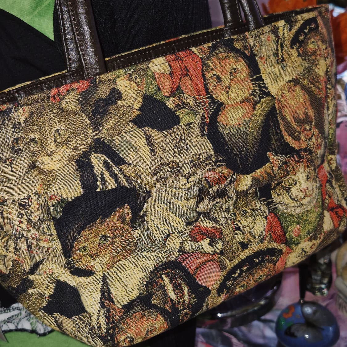 90s 야마토야 엔틱 고블랭 레더 고양이 핸드백 상품이미지7