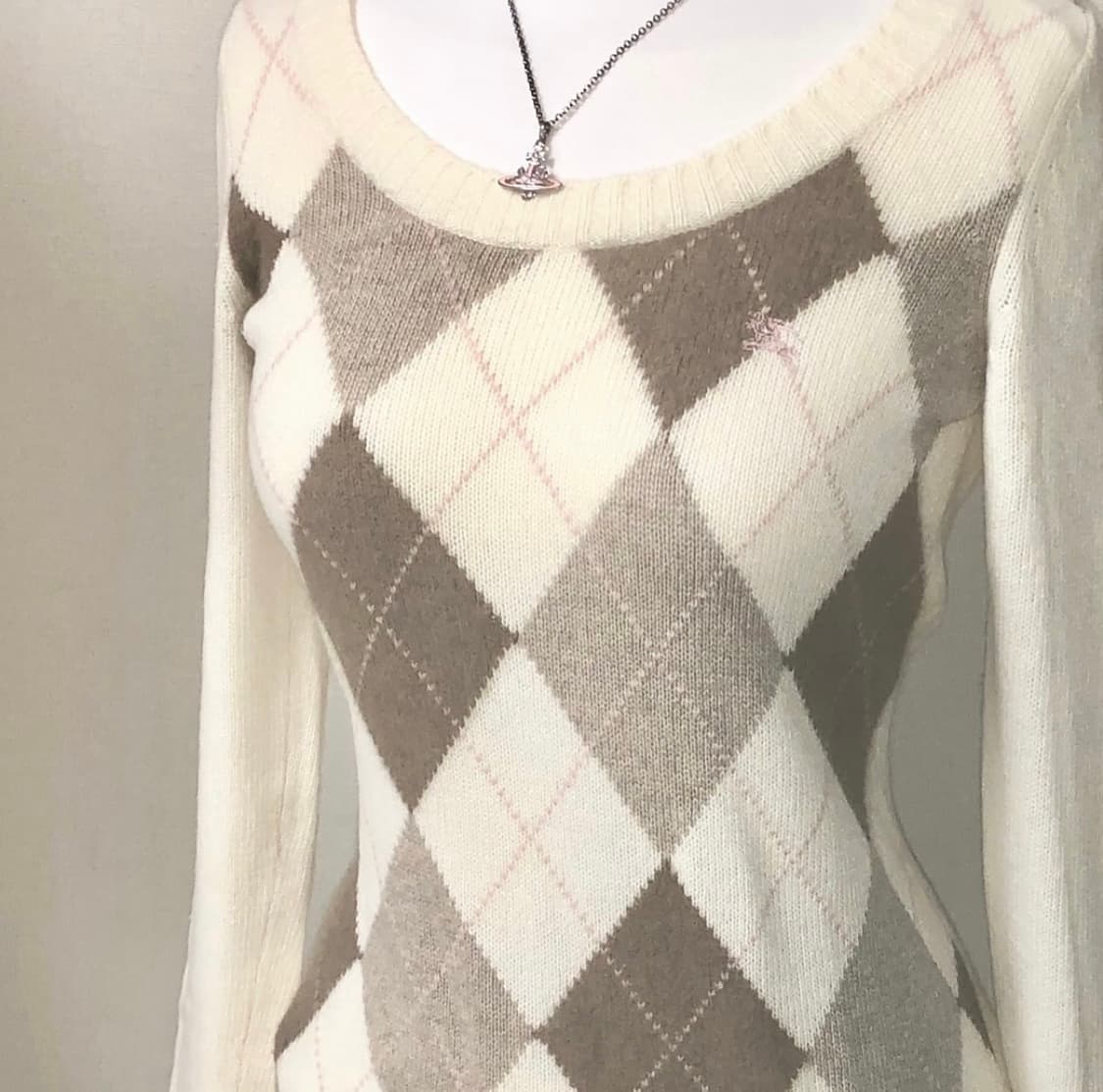 버버리 아가일 니트 원피스 딸기우유 초코 라떼갸루 리즈리사 빈티지 상품이미지2