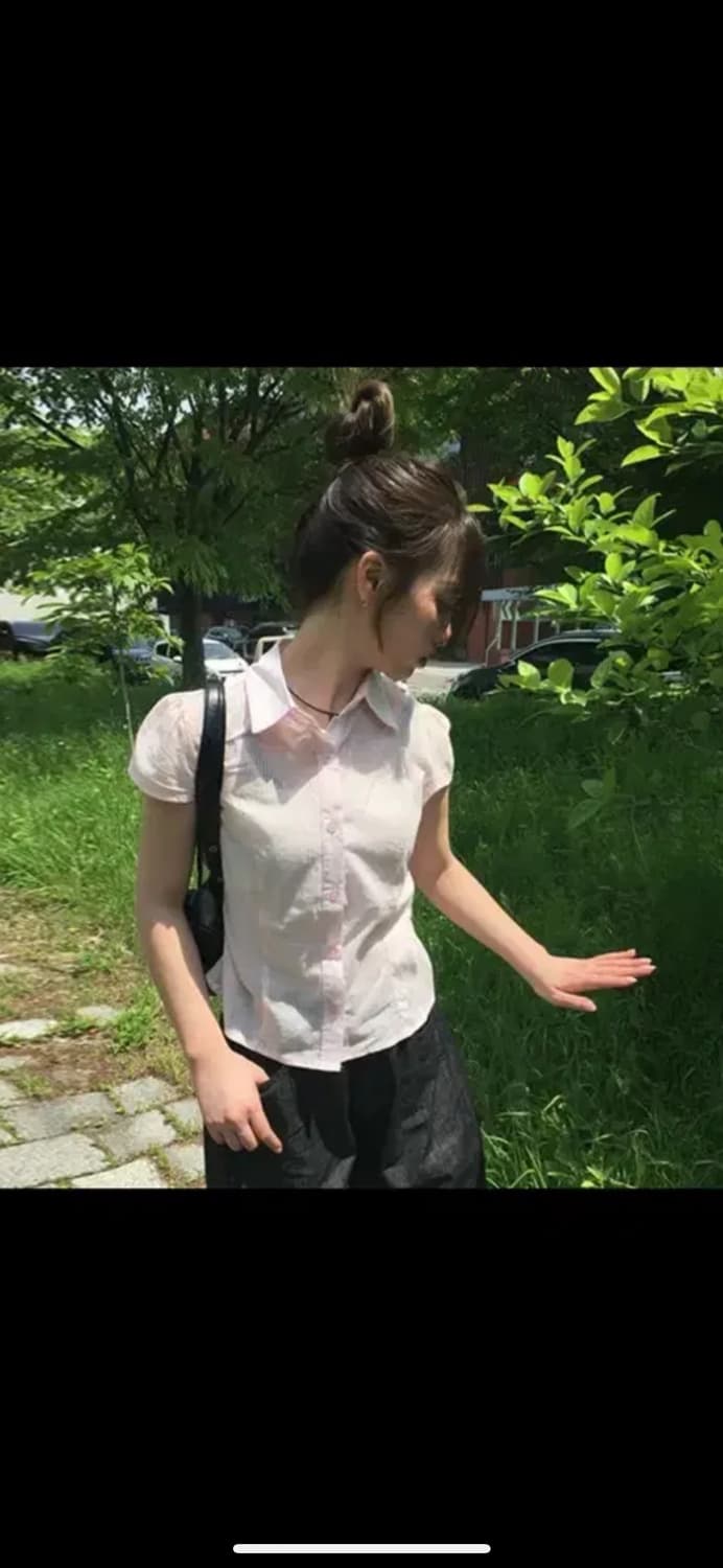 애니원모어 토렌 캡소매 카라 반팔 블라우스 셔츠 핑크 상품이미지1