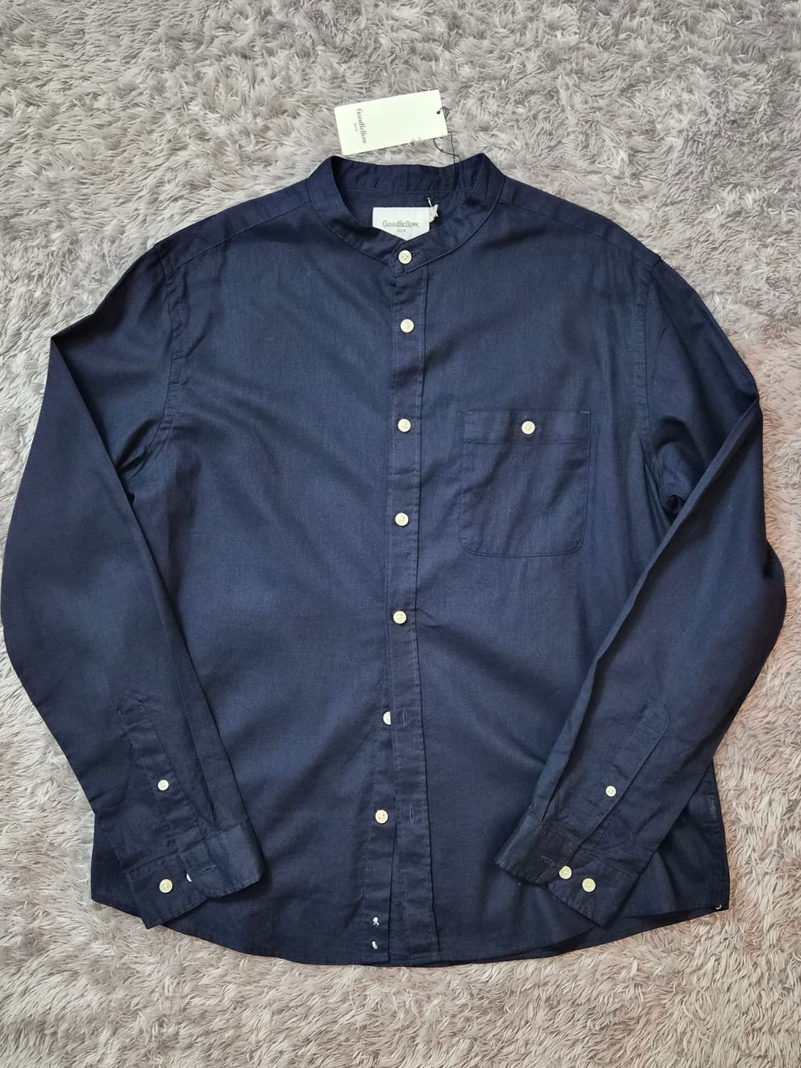 [XL-105]USA 굿펠로우 린넨 차이나카라 셔츠 네이비 상품이미지1