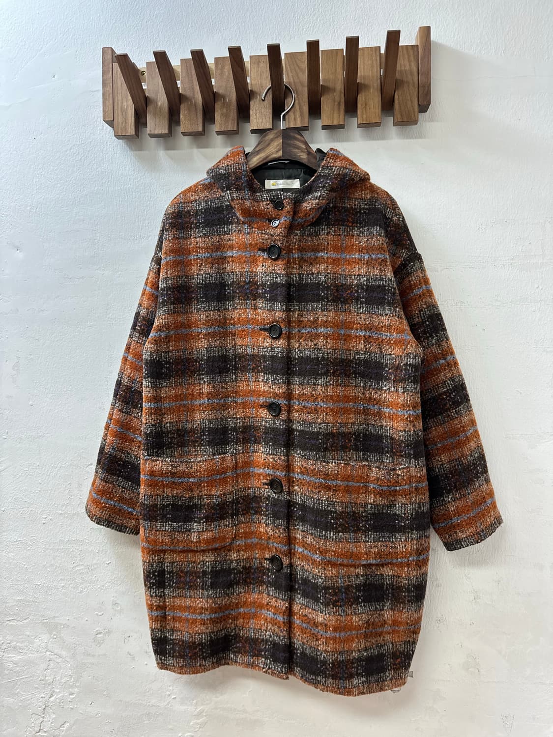 일본빈티지 GOLDEN BEAR 골든베어 체크 후드 울 혼방 코트 상품이미지2