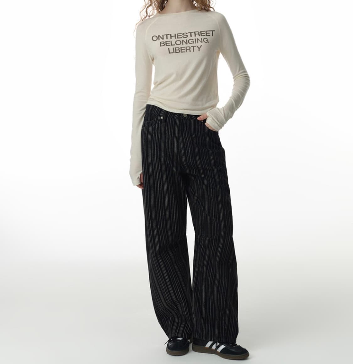 밀로우먼 스트라이프 벌룬 진(워시드 블랙) s 상품이미지2