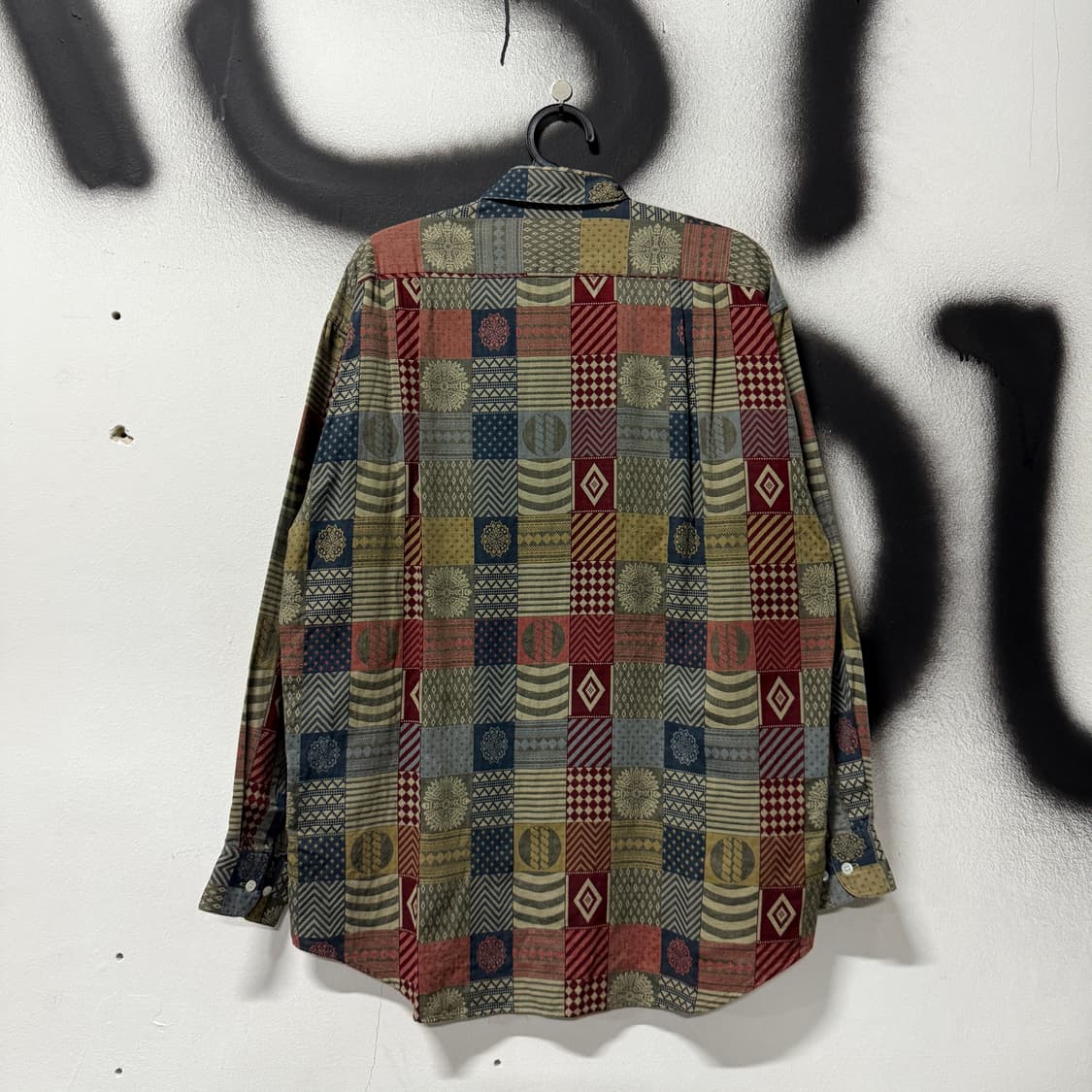 VTG 빈티지 에스닉 체크 풀 패턴 원포켓 코튼 긴팔 셔츠 상품이미지2