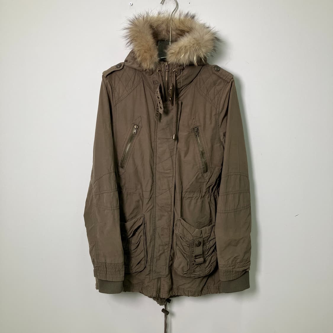 VTG 빈티지 카키 후드 퍼 롱야상 점퍼 M 상품이미지1