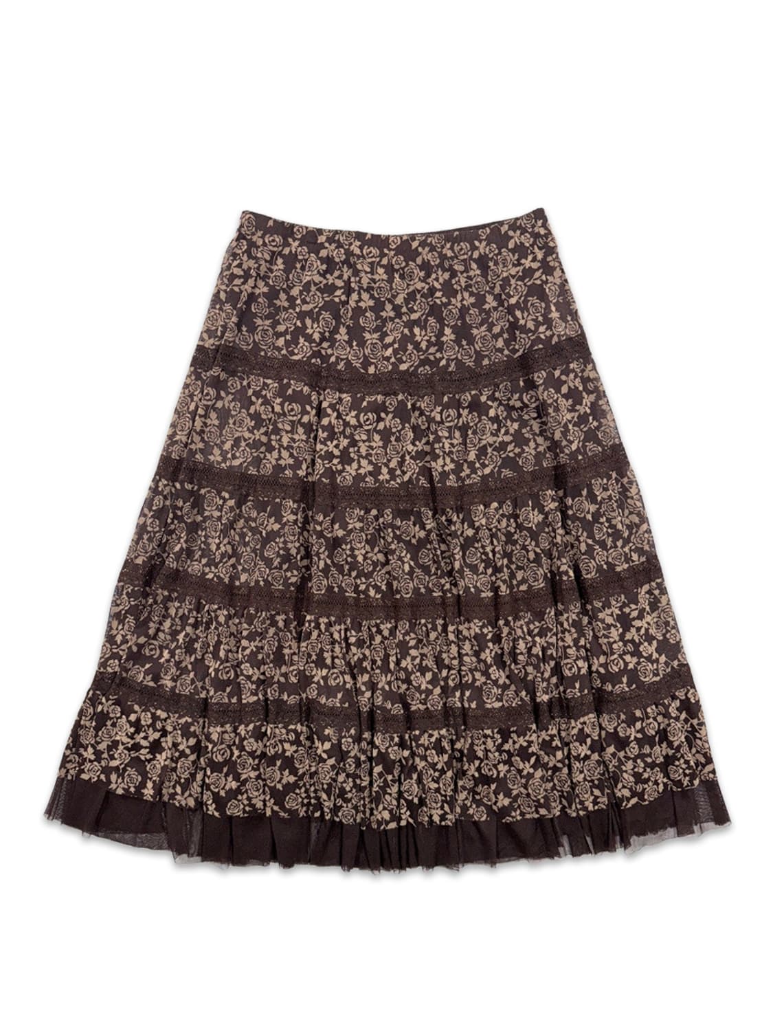 빈티지 브라운 로즈 레이스 플레어 롱 스커트 상품이미지1